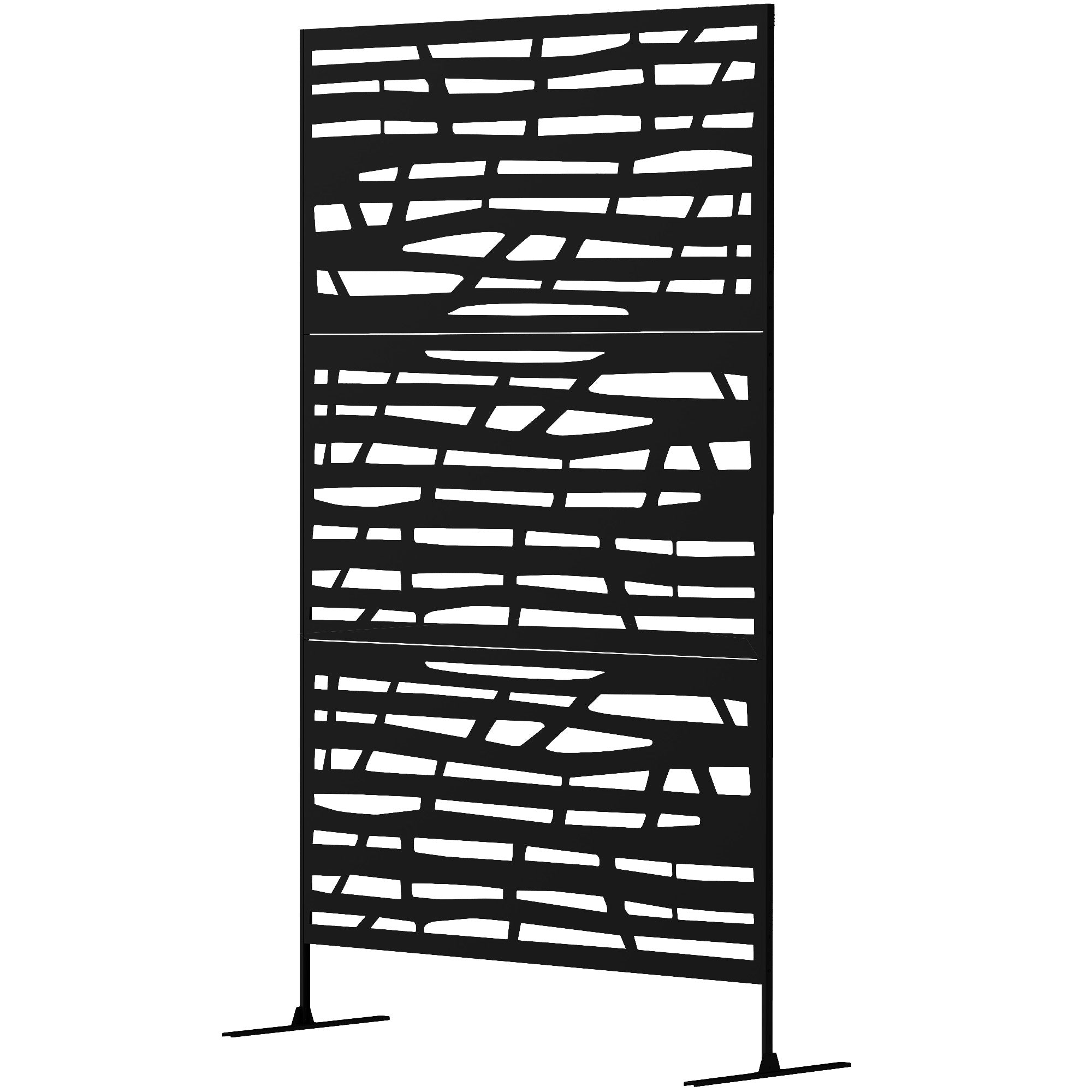 Outsunny Metal Outdoor Privacy Screen, 78"H x 48"W Decorative Outdoor Divider with Stand, Freestanding Privacy Panel with Striped Hollow Design for Garden, Patio, Backyard, Black