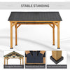 Outsunny 11' x 13' Wooden Gazebo Canopy Outdoor Sun Shade Shelter w/ Steel Roof, Solid Wood, Black & Natural