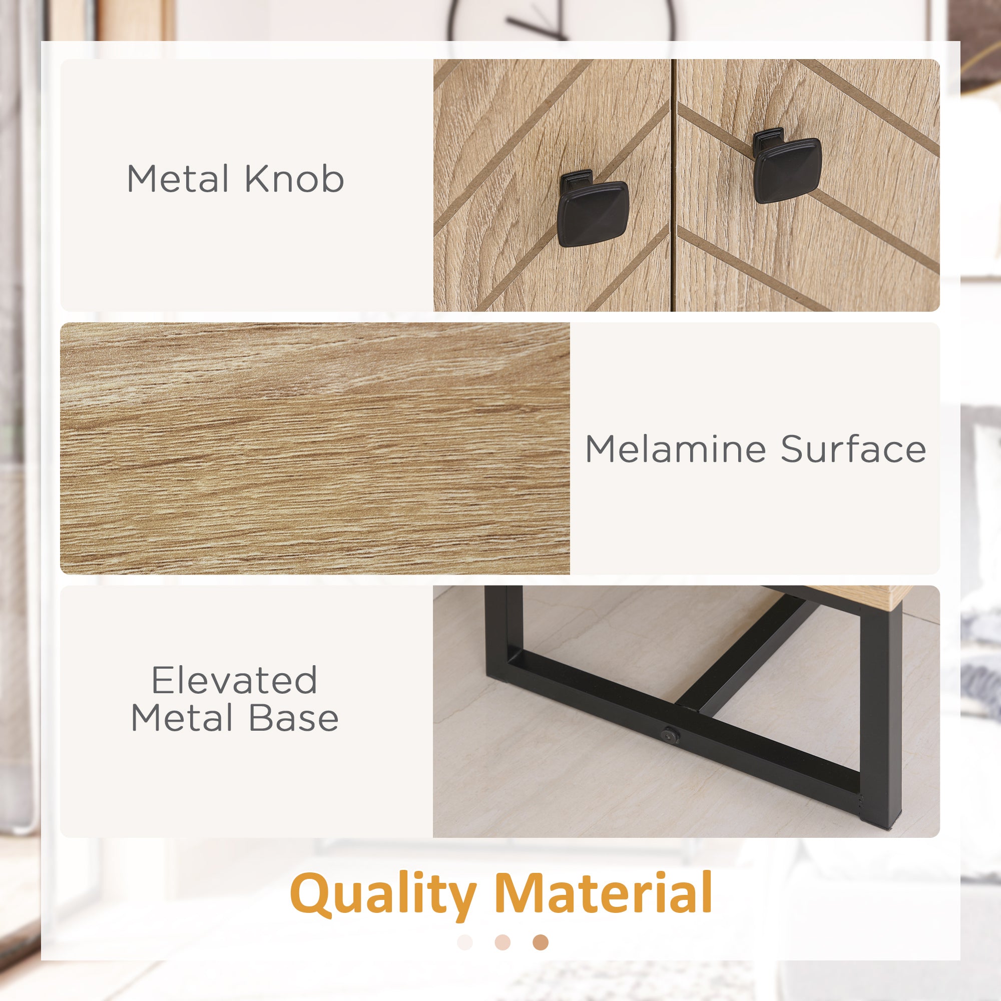 HOMCOM Modern Sideboard, Buffet Cabinet with 2 Chevron Doors and Adjustable Shelf, Kitchen Storage Cabinet with Steel Base, Coffee Bar Cabinet, 31.5" H, Oak