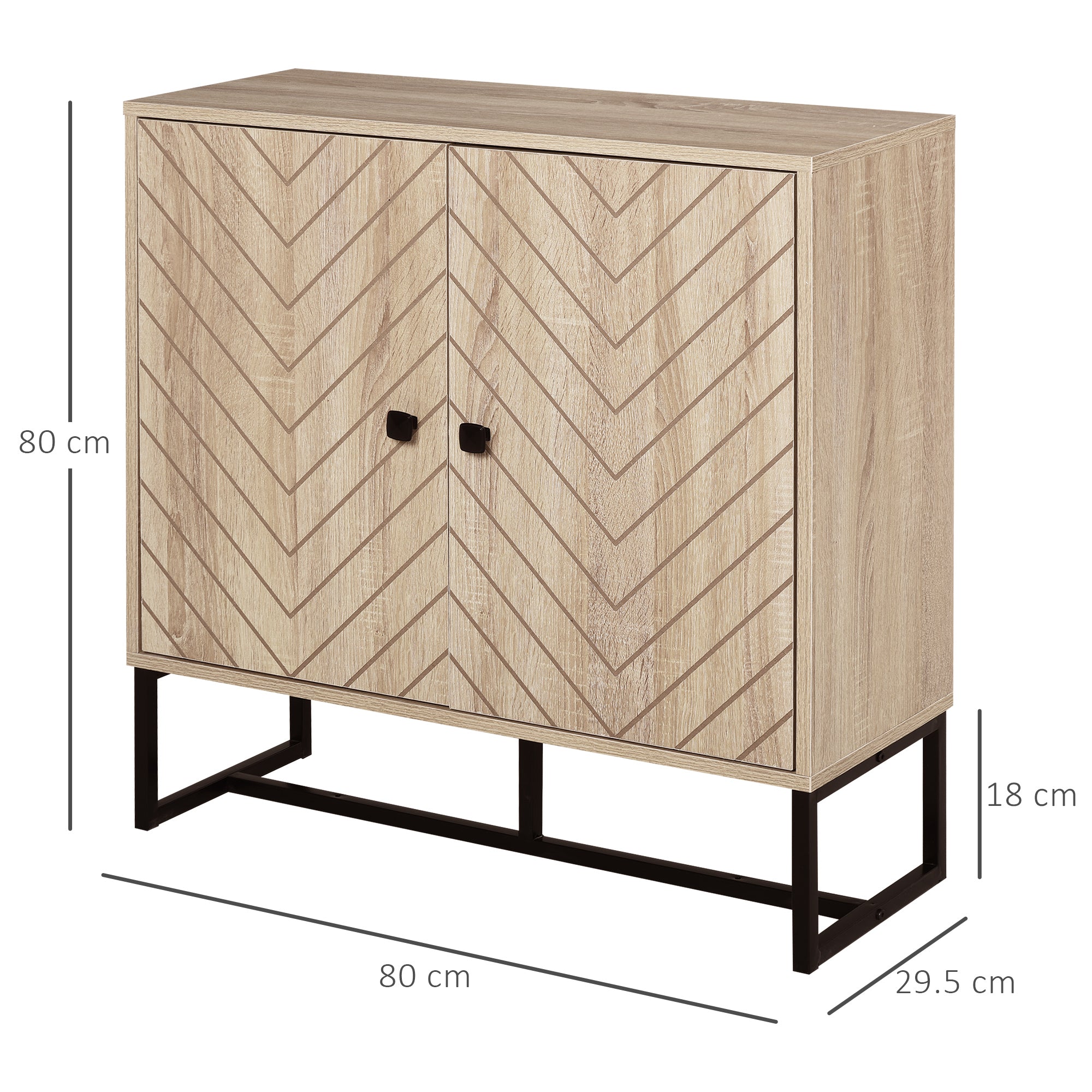 HOMCOM Modern Storage Cabinet with Chevron Doors and Metal Base, Freestanding Sideboard with Adjustable Shelf for Living Room, Natural
