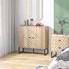 HOMCOM Modern Sideboard, Buffet Cabinet with 2 Chevron Doors and Adjustable Shelf, Kitchen Storage Cabinet with Steel Base, Coffee Bar Cabinet, 31.5" H, Oak