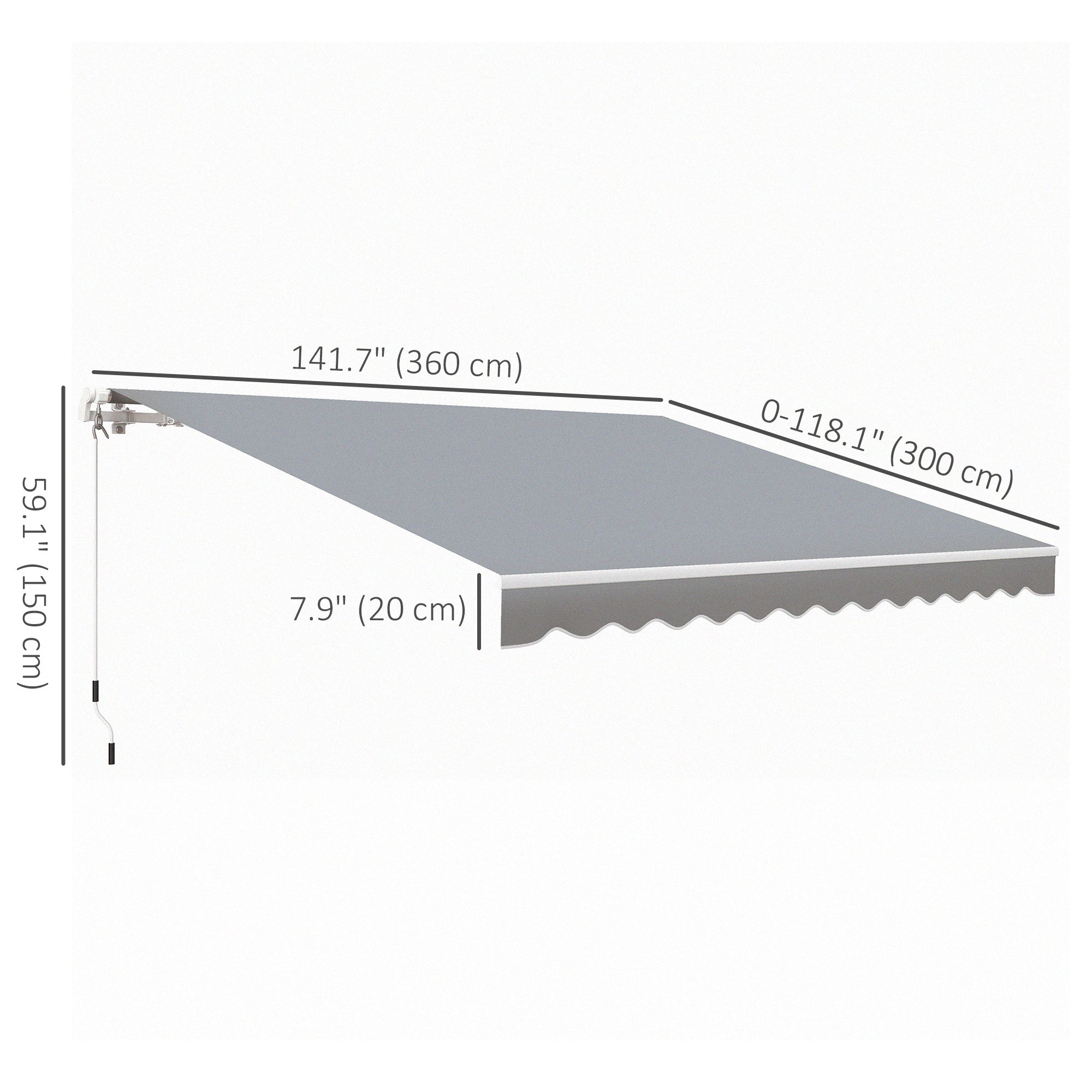 Outsunny 12' x 10' Retractable Awning Patio Sun Shade Shelter with Manual Crank Handle, UV & Water-Resistant Fabric and Aluminum Frame for Deck, Balcony, Yard, Grey