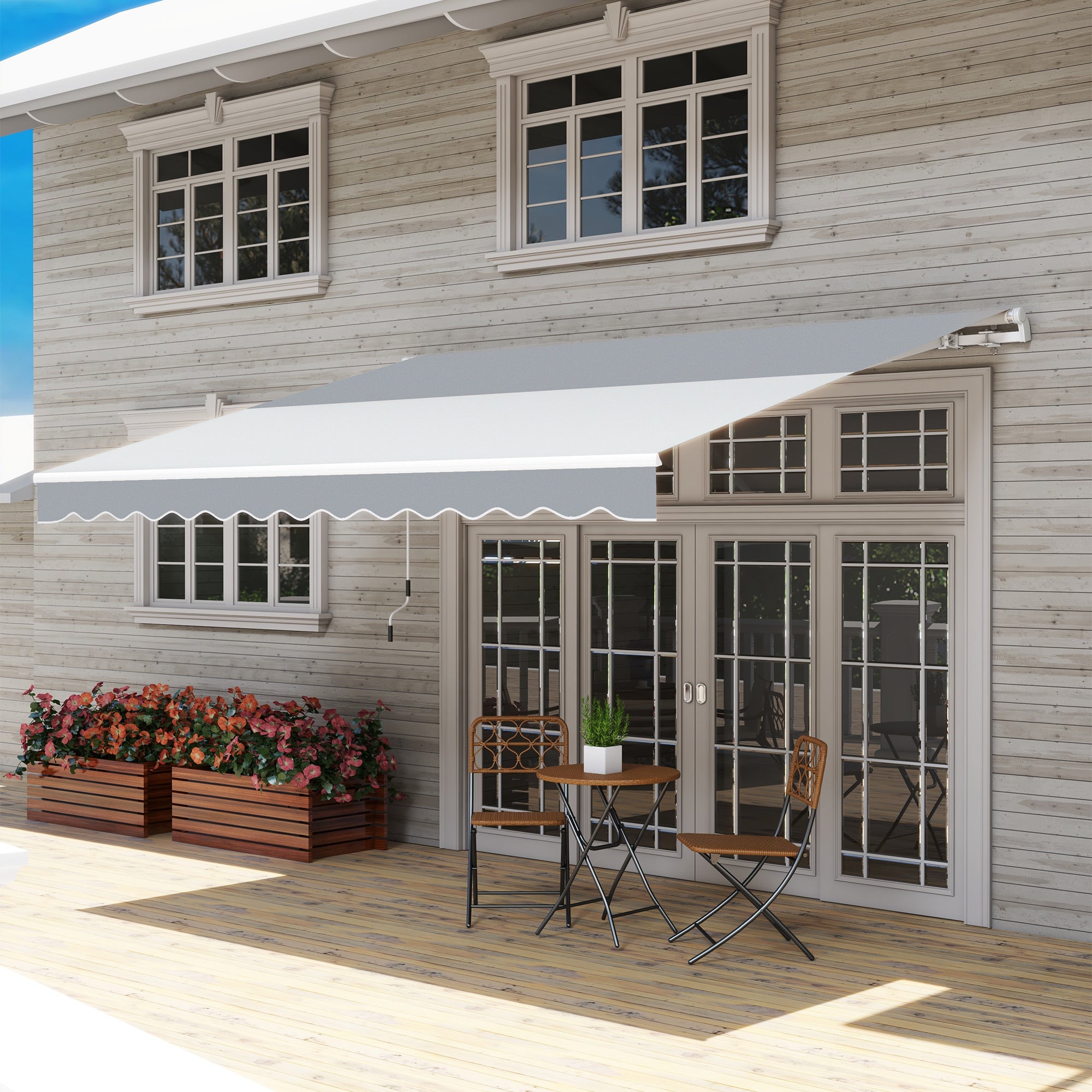 Outsunny 12' x 10' Retractable Awning Patio Sun Shade Shelter with Manual Crank Handle, UV & Water-Resistant Fabric and Aluminum Frame for Deck, Balcony, Yard, Grey