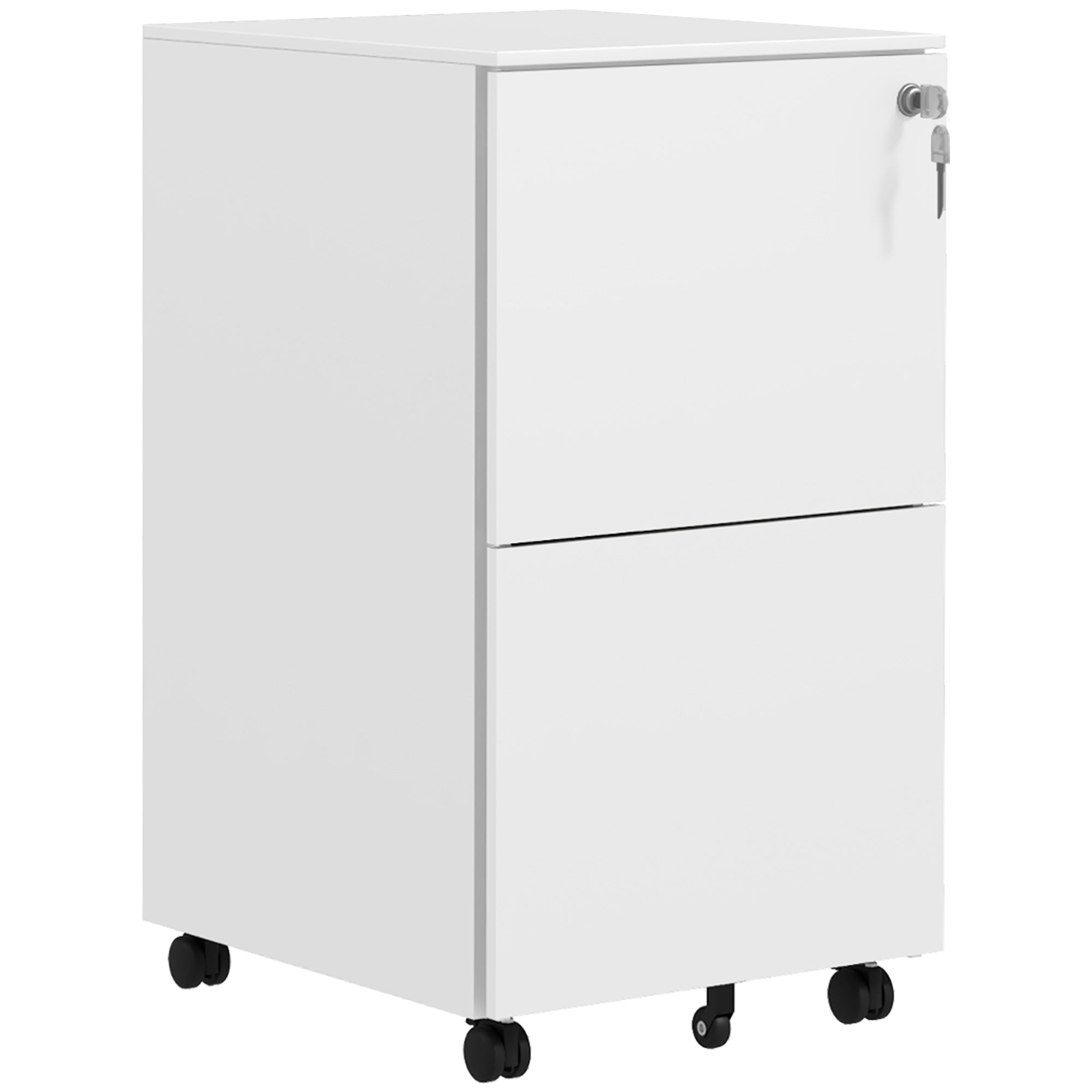 Vinsetto Vertical Steel Filing Cabinet on Wheels, 2-Drawer Lockable File Cabinet with Adjustable Hanging Bar for A4, Legal and Letter Size, White