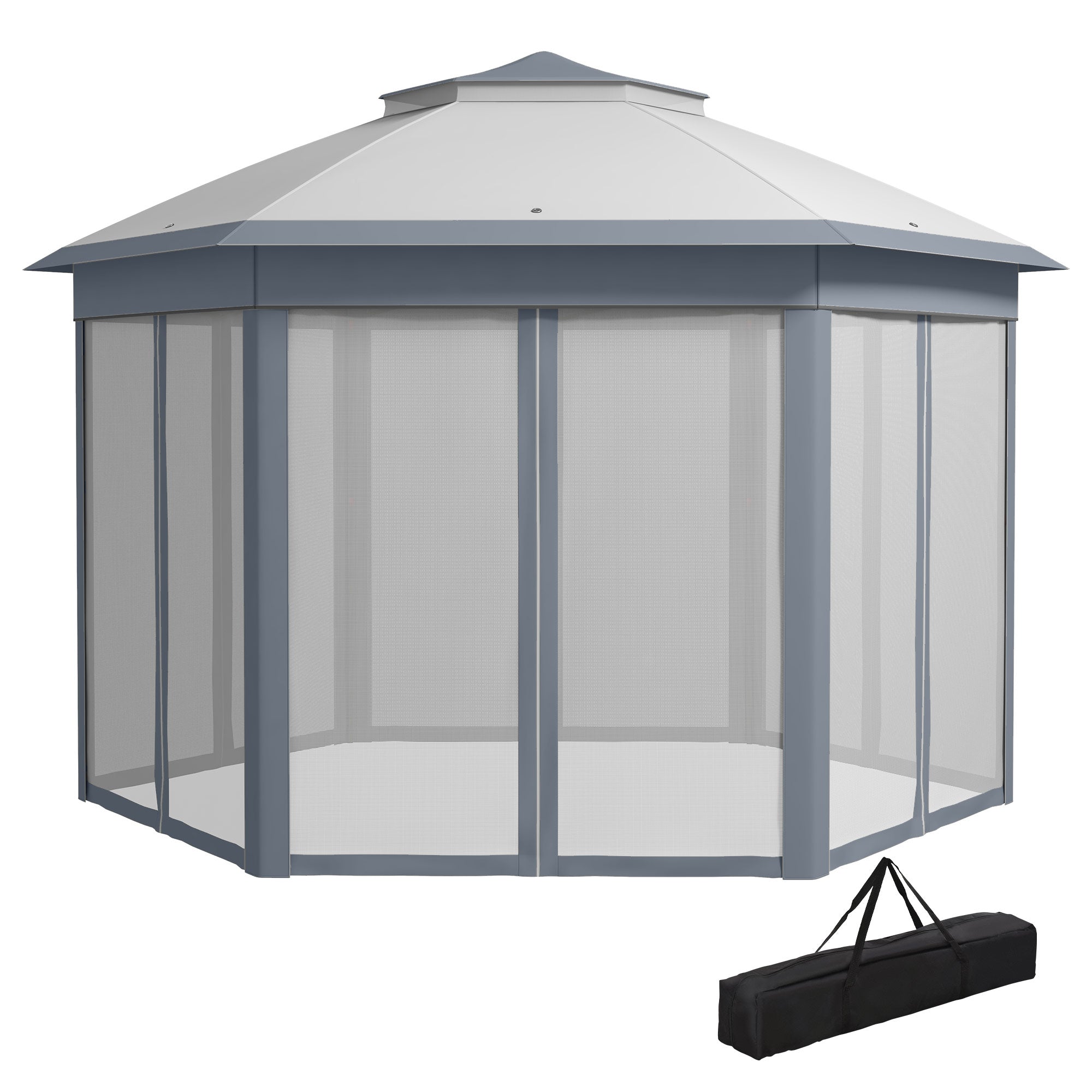 Outsunny 13' x 13' Pop Up Canopy Tent with Netting and Carry Bag, Instant Sun Shelter, Hexagon Tents for Parties, Outdoor, Garden, Patio, Grey