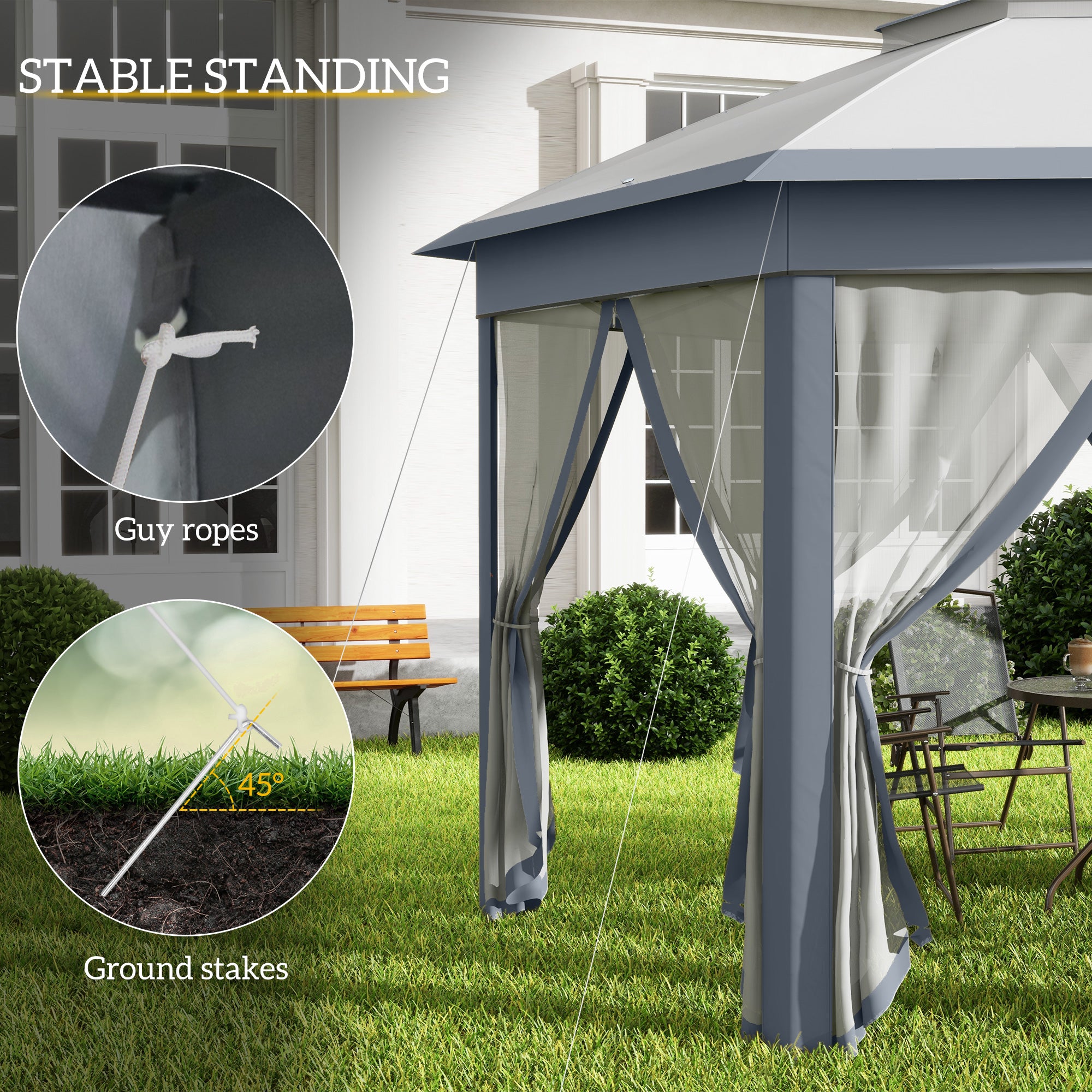 Outsunny 13' x 13' Pop Up Canopy Tent with Netting and Carry Bag, Instant Sun Shelter, Hexagon Tents for Parties, Outdoor, Garden, Patio, Grey