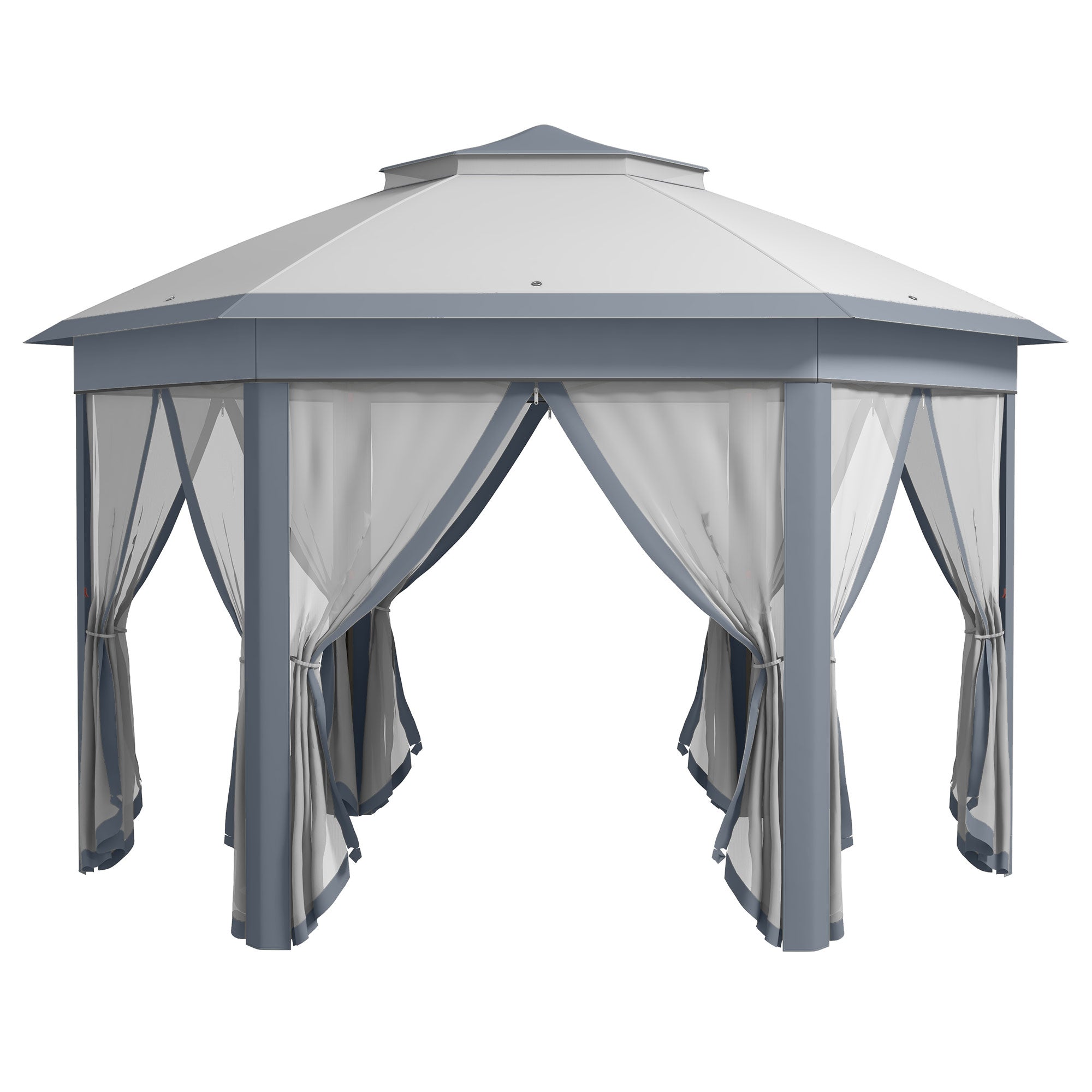 Outsunny 13' x 13' Pop Up Canopy Tent with Netting and Carry Bag, Instant Sun Shelter, Hexagon Tents for Parties, Outdoor, Garden, Patio, Grey