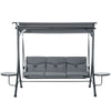 Outsunny 3 Seat Outdoor Swing Chair Steel Swing Bench Porch Swing With Adjustable Canopy, Coffee Tables and Cushion for Patio Garden, Dark Grey