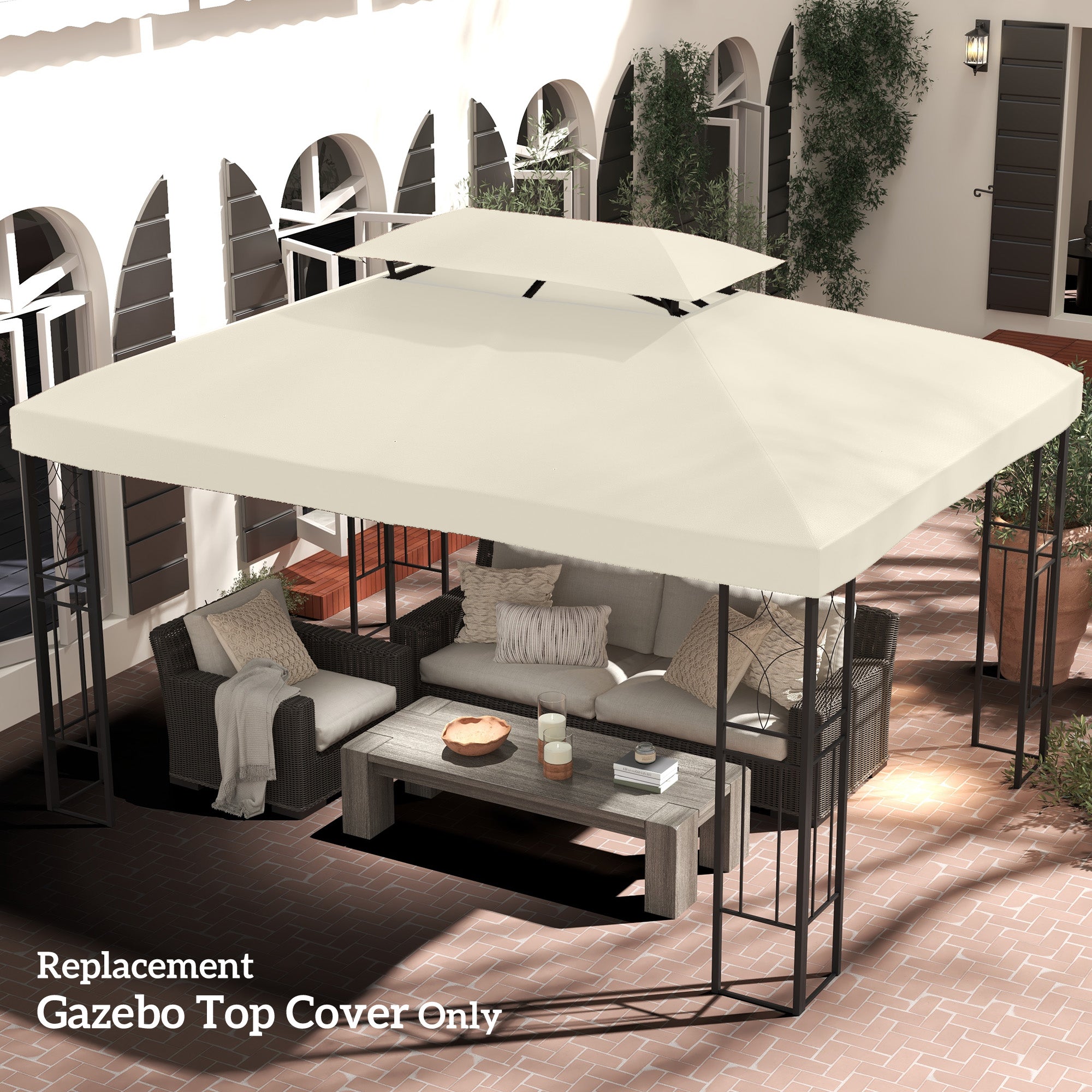 Outsunny 13.1' x 9.8' Gazebo Replacement Canopy 2 Tier Top UV Cover Pavilion Garden Patio Outdoor, Cream White (TOP ONLY)