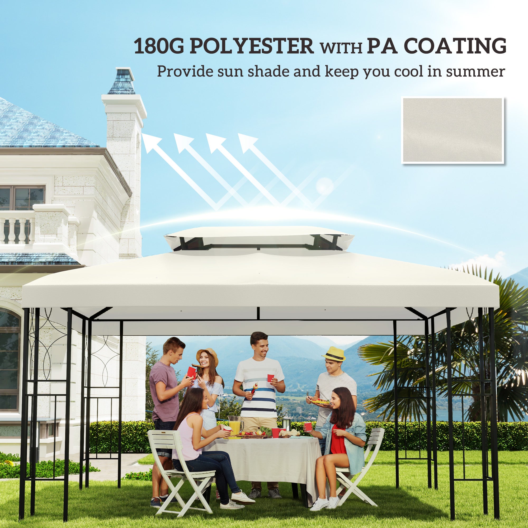 Outsunny 13.1' x 9.8' Gazebo Replacement Canopy 2 Tier Top UV Cover Pavilion Garden Patio Outdoor, Cream White (TOP ONLY)