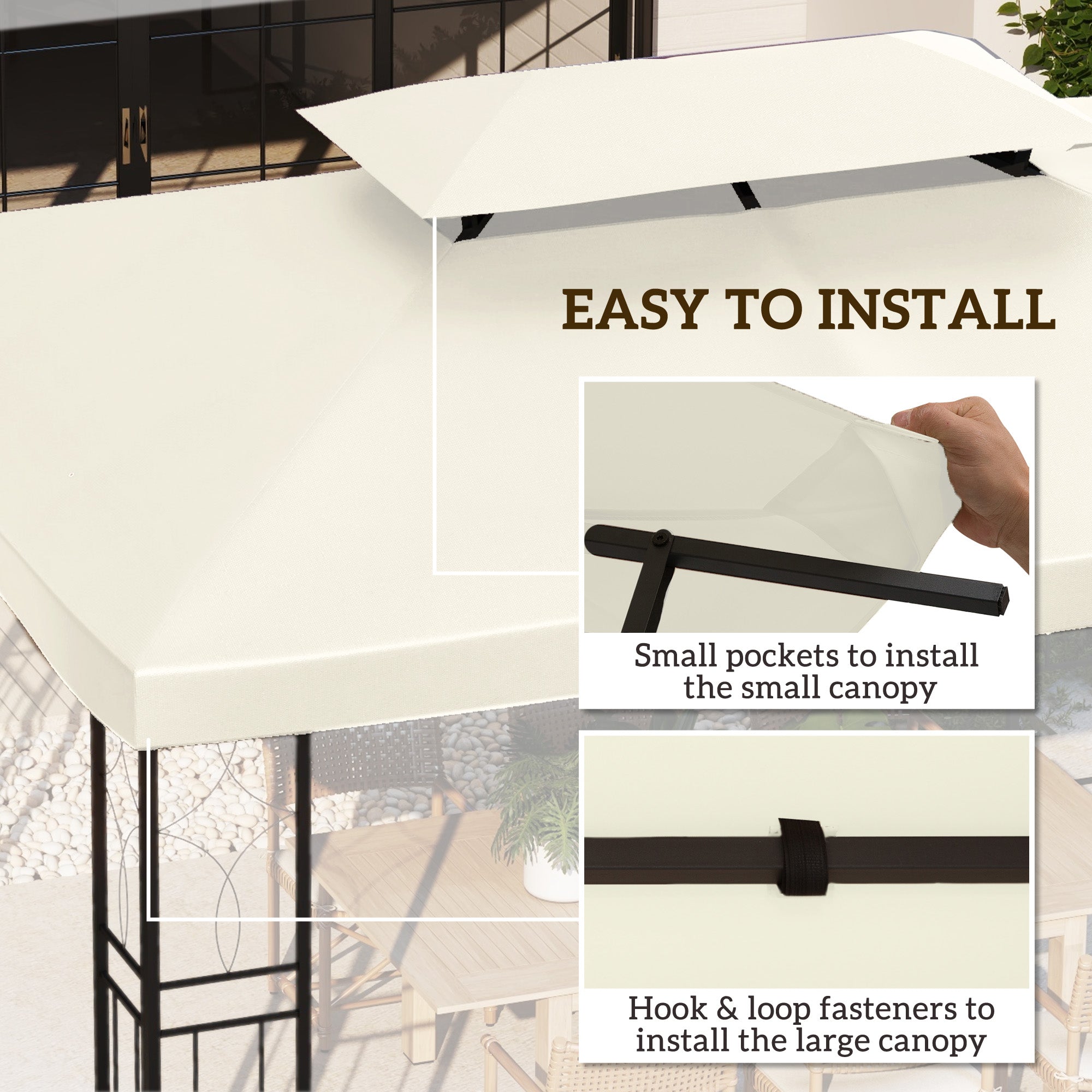 Outsunny 13.1' x 9.8' Gazebo Replacement Canopy 2 Tier Top UV Cover Pavilion Garden Patio Outdoor, Cream White (TOP ONLY)