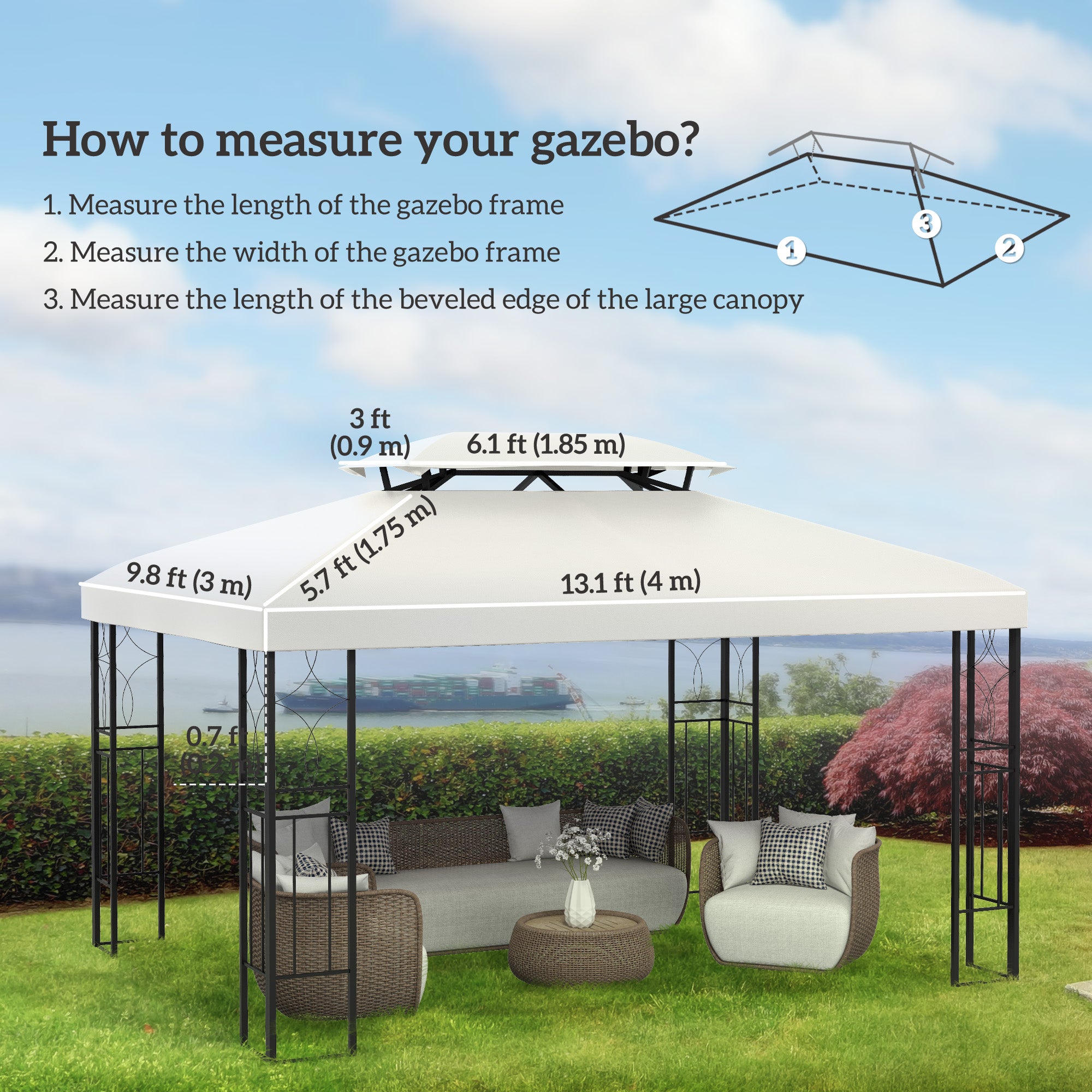 Outsunny 13.1' x 9.8' Gazebo Replacement Canopy 2 Tier Top UV Cover Pavilion Garden Patio Outdoor, Cream White (TOP ONLY)