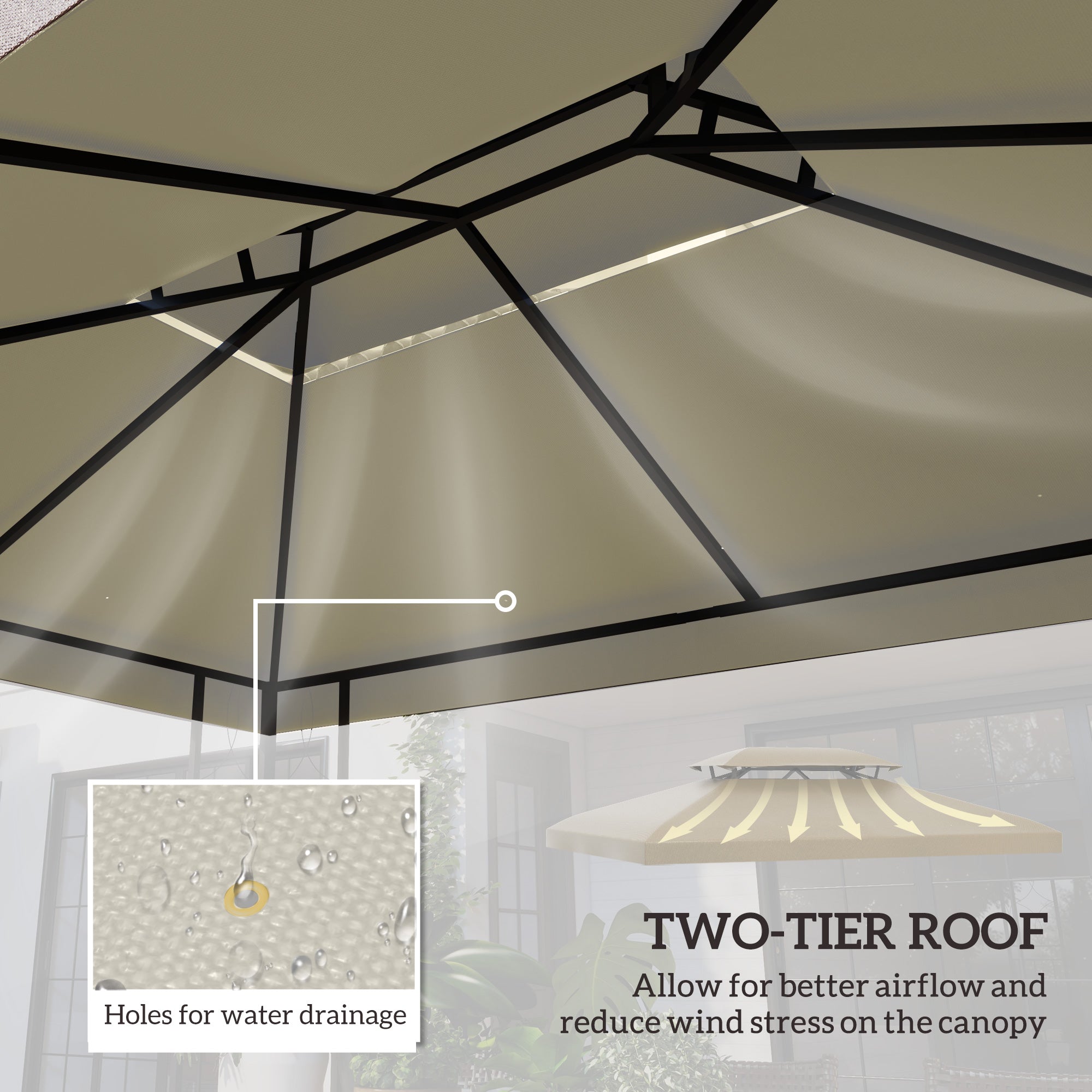 Outsunny 13.1' x 9.8' Gazebo Replacement Canopy 2 Tier Top UV Cover Pavilion Garden Patio Outdoor, Cream White (TOP ONLY)