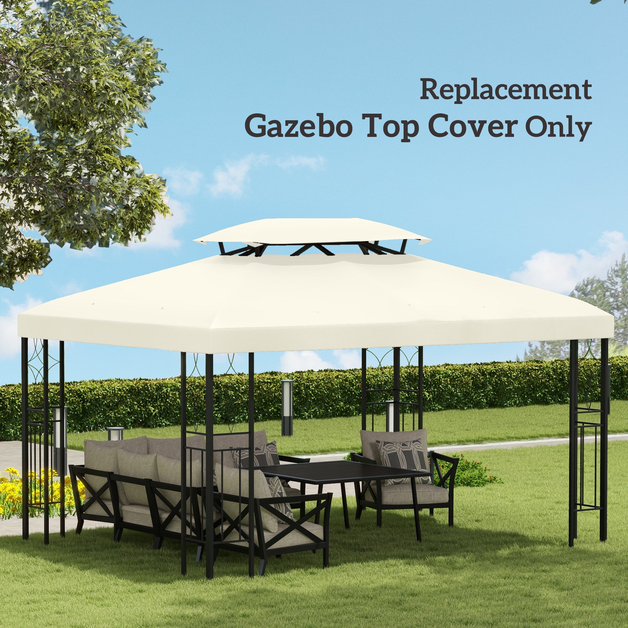 Outsunny 13.1' x 9.8' Gazebo Replacement Canopy 2 Tier Top UV Cover Pavilion Garden Patio Outdoor, Cream White (TOP ONLY)