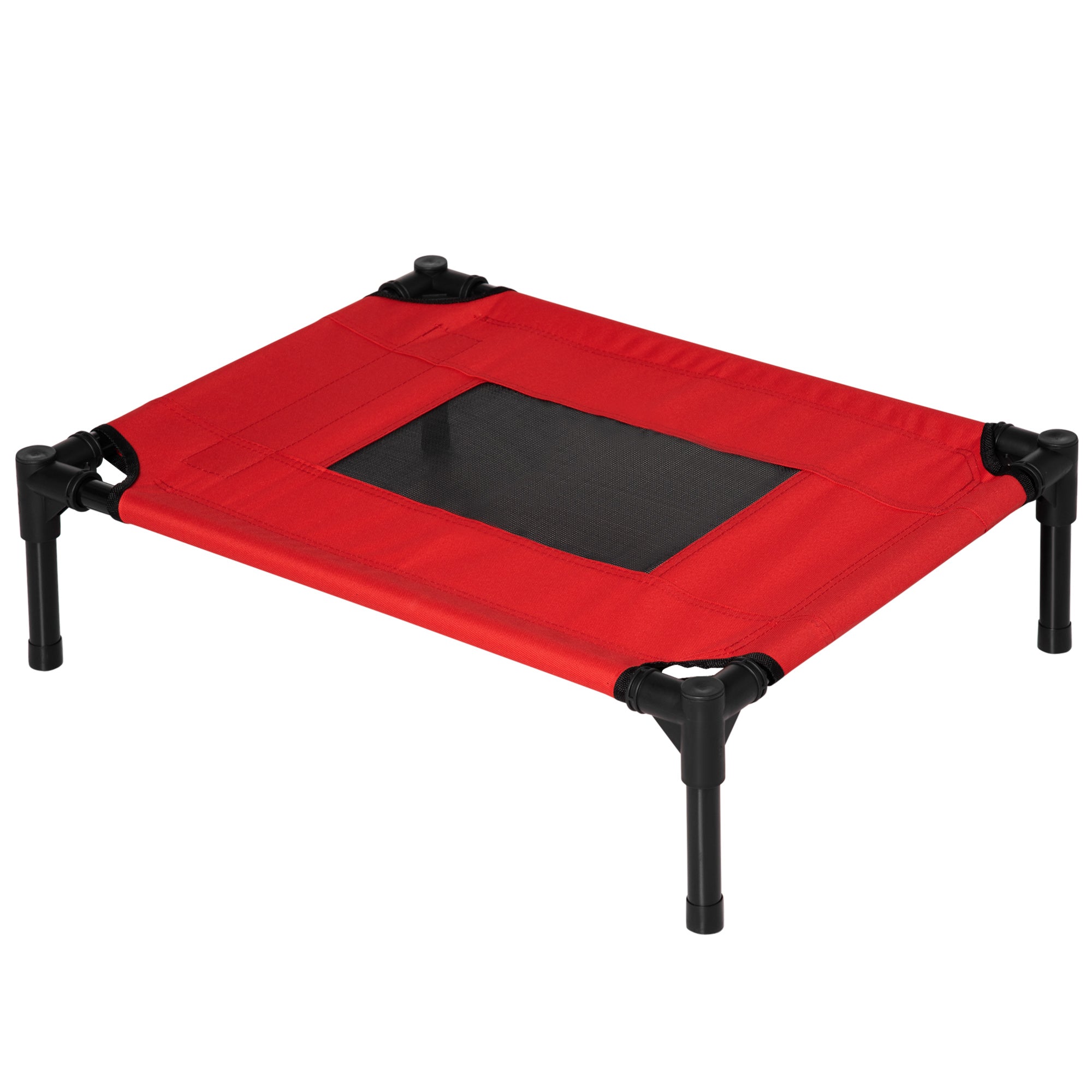 PawHut Raised Dog Bed Cat Elevated Lifted Portable Camping w/ Metal Frame Black and Red (Small)