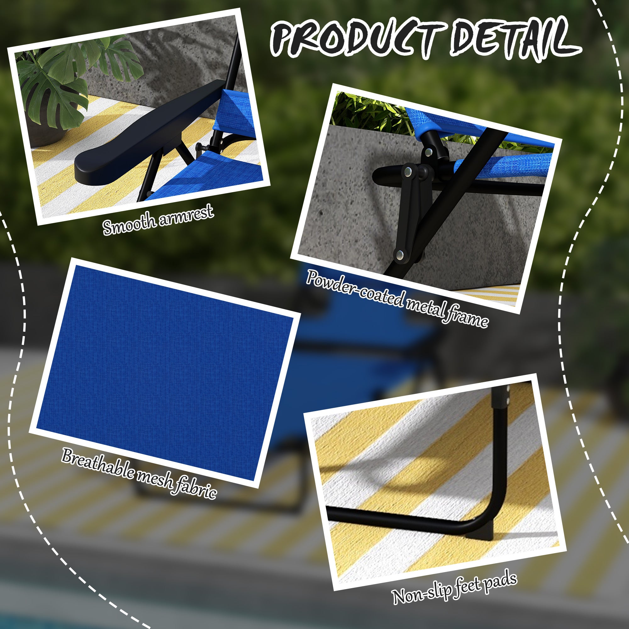 Outsunny Folding Lounge Chair with 4-level Reclining Back, Outdoor Tanning Chair with Reading Hole, Outdoor Chaise Lounge Chair with Headrest, for Beach, Yard, Patio, Dark Blue