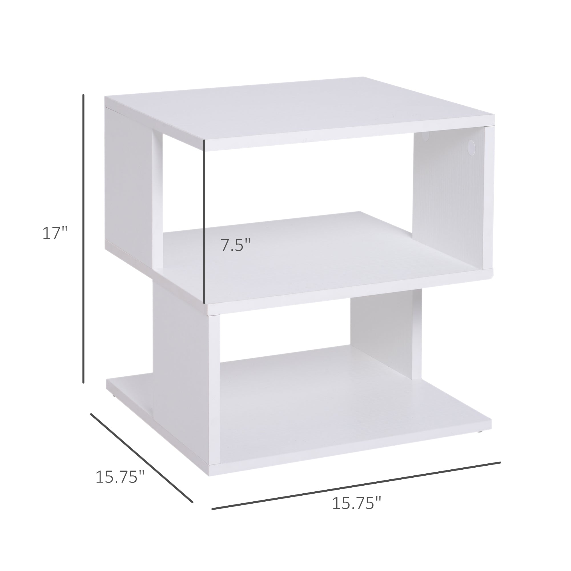 HOMCOM Side Table with Storage, Small End Table with 3-Tier Shelf, Square Coffee Table for Living Room, White