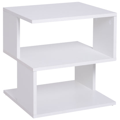 HOMCOM Side Table with Storage, Small End Table with 3-Tier Shelf, Square Coffee Table for Living Room, White