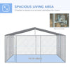 PawHut Dog Kennel Outdoor Run Fence with Roof, Steel Lock, Mesh Sidewalls for Backyard & Patio, 13.1' x 13.1' x 7.5'