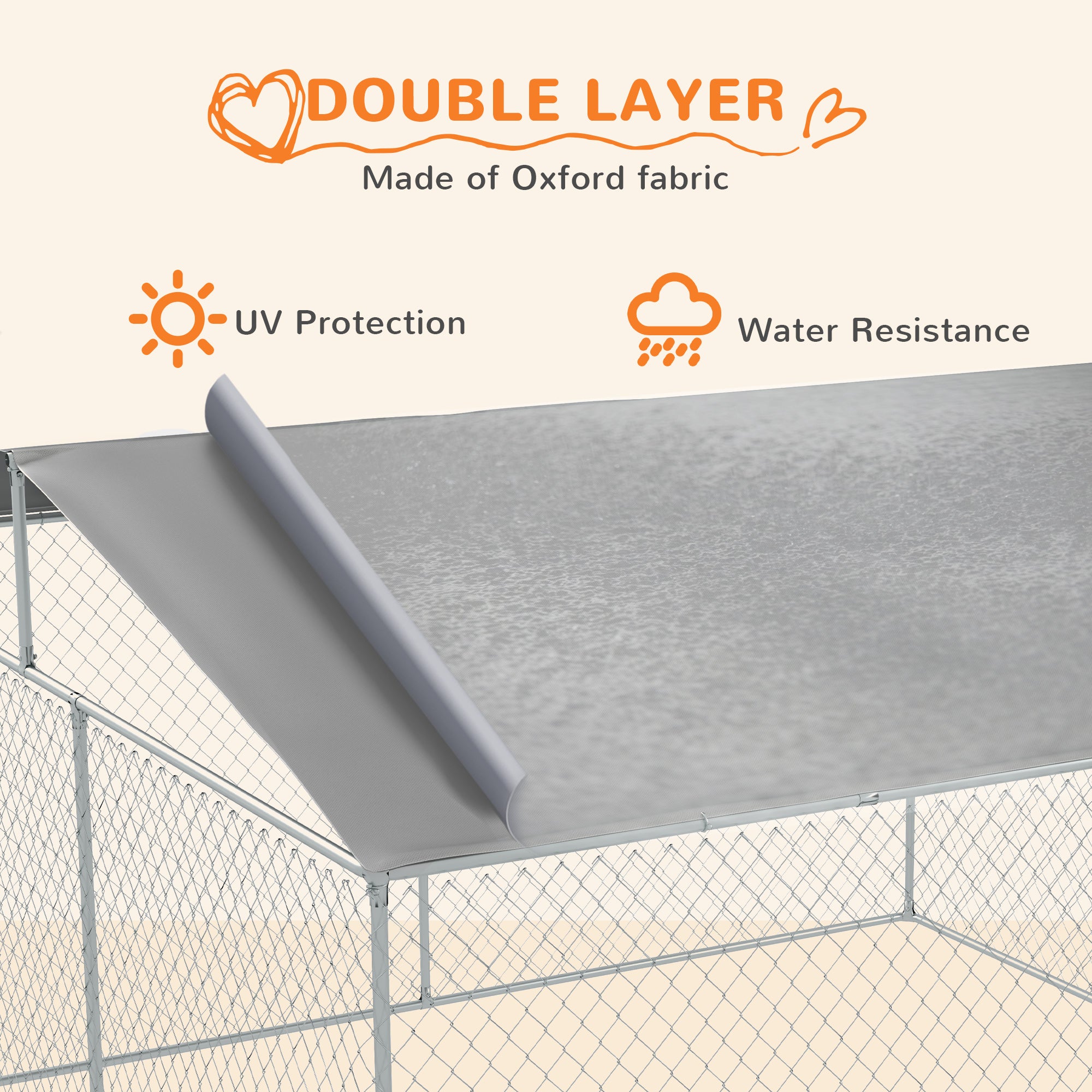 PawHut Large Dog Kennel Outside, Heavy Duty Dog Cage with Waterproof Cover, Outdoor Fence Dog Run with Galvanized Chain Link, Secure Lock, 13' x 13' x 7.5'