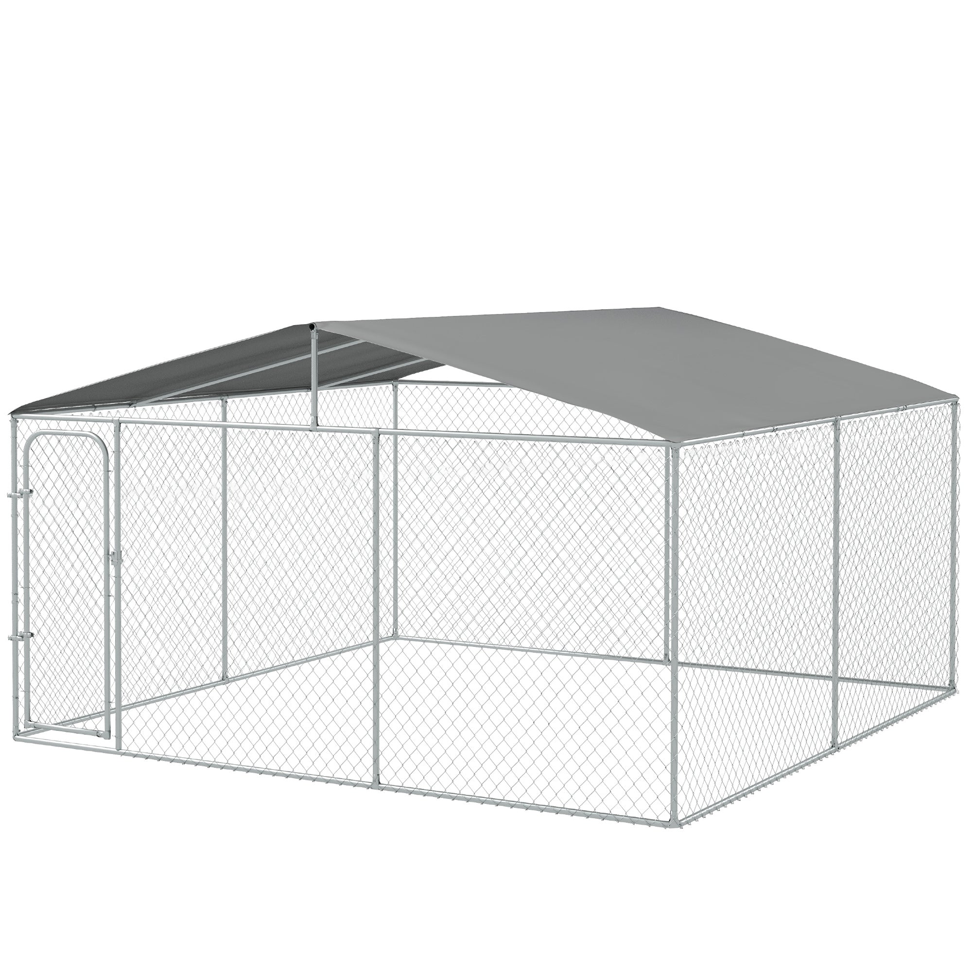 PawHut Dog Kennel Outdoor Run Fence with Roof, Steel Lock, Mesh Sidewalls for Backyard & Patio, 13.1' x 13.1' x 7.5'