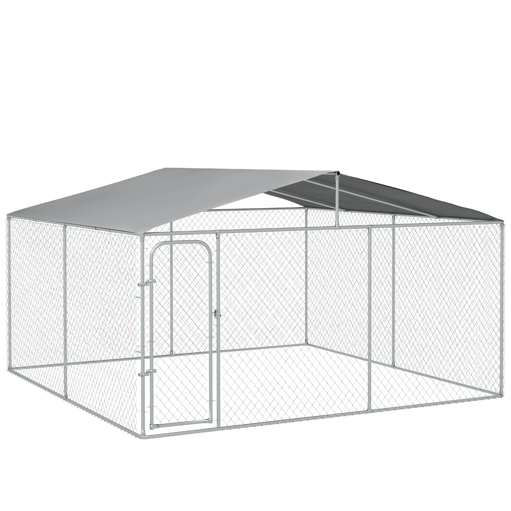PawHut Dog Kennel Outdoor Run Fence with Roof, Steel Lock, Mesh Sidewalls for Backyard & Patio, 13.1' x 13.1' x 7.5'