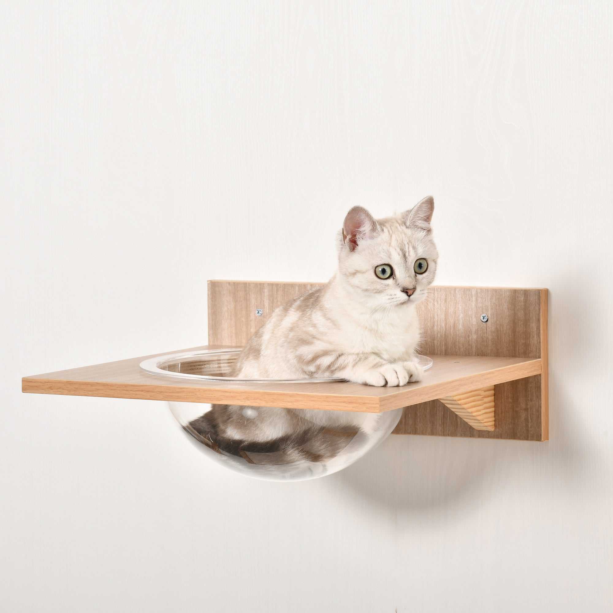 PawHut Indoor Cat Activity Tree 4-Piece Set, Mounted Pet Climbing Perches, Kitten Center with Feeding Station, Hammock Stairs, Scratching Post, Jumping Platform, Beige