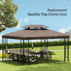 Outsunny 13.1' x 9.8' Gazebo Replacement Canopy, 2 Tier Top Roof Garden Pavilion UV Cover, Brown (TOP ONLY)