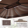 Outsunny 13.1' x 9.8' Gazebo Replacement Canopy, 2 Tier Top Roof Garden Pavilion UV Cover, Brown (TOP ONLY)