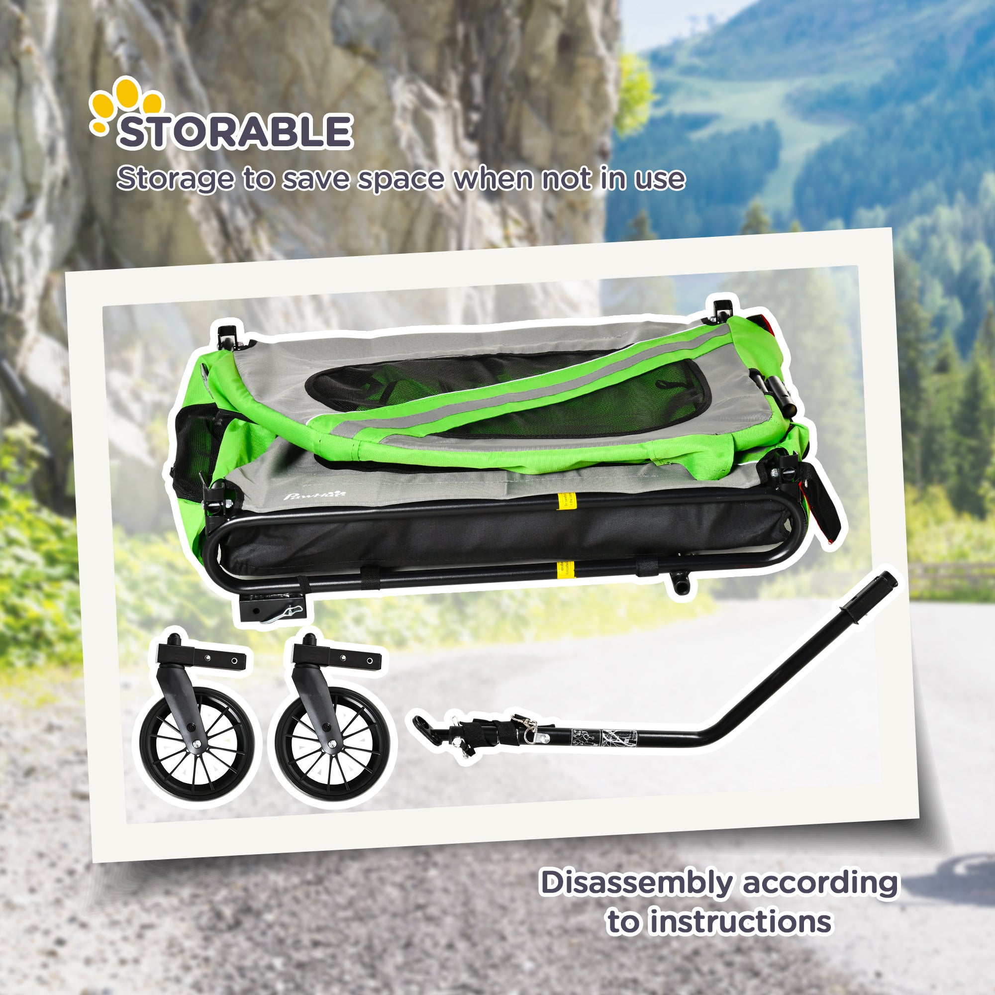 PawHut Dog Bike Trailer, 2 in 1 Foldable Dog Stroller with Hitch Coupler, Reflectors, Quick Release Wheels, Flag, Dog Trolley on Wheels for Medium Dogs, Green