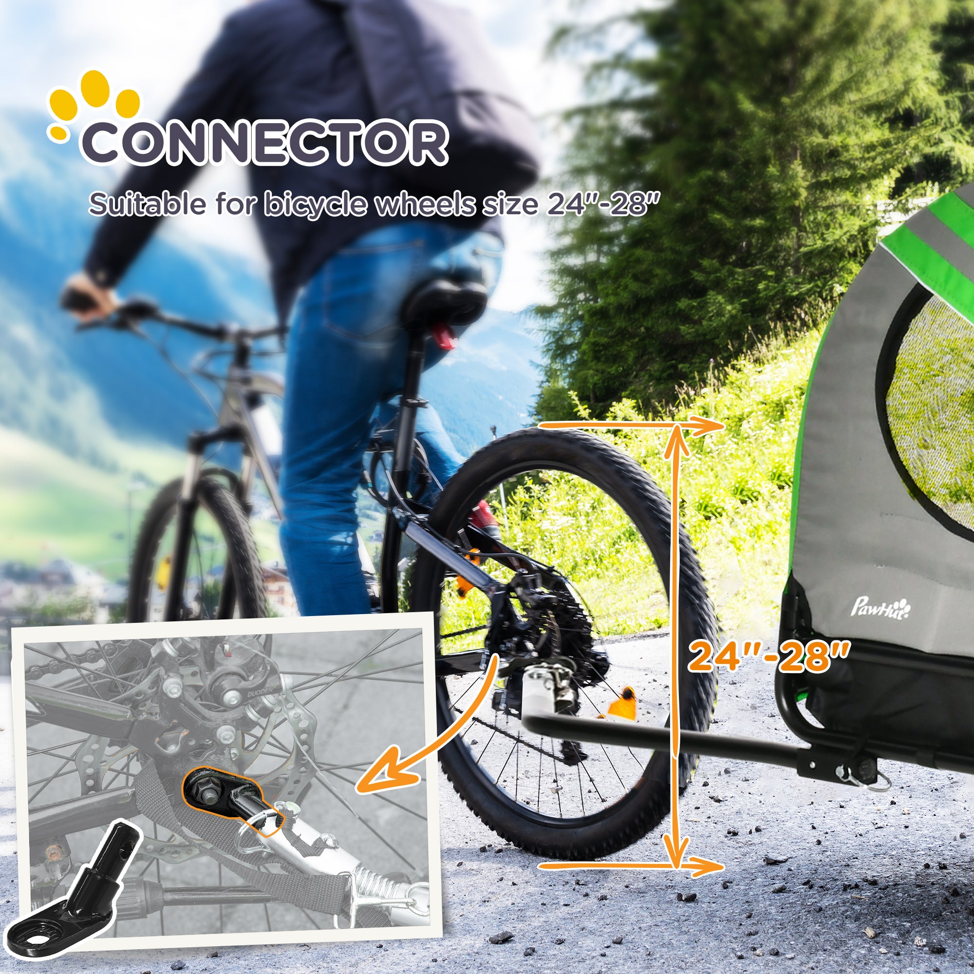PawHut Dog Bike Trailer, 2 in 1 Foldable Dog Stroller with Hitch Coupler, Reflectors, Quick Release Wheels, Flag, Dog Trolley on Wheels for Medium Dogs, Green