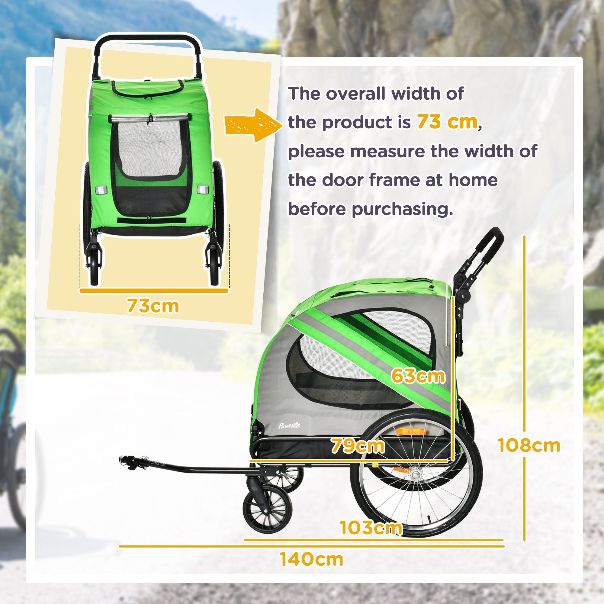 PawHut Dog Bike Trailer, 2 in 1 Foldable Dog Stroller with Hitch Coupler, Reflectors, Quick Release Wheels, Flag, Dog Trolley on Wheels for Medium Dogs, Green