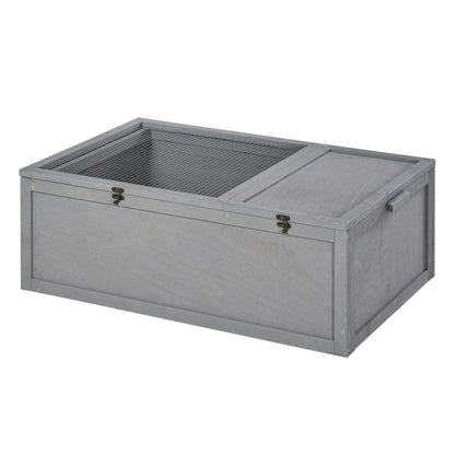PawHut 37” Wooden Tortoise House Turtle Terrarium/ Small Reptile Enclosure with Two Room Design, Grey