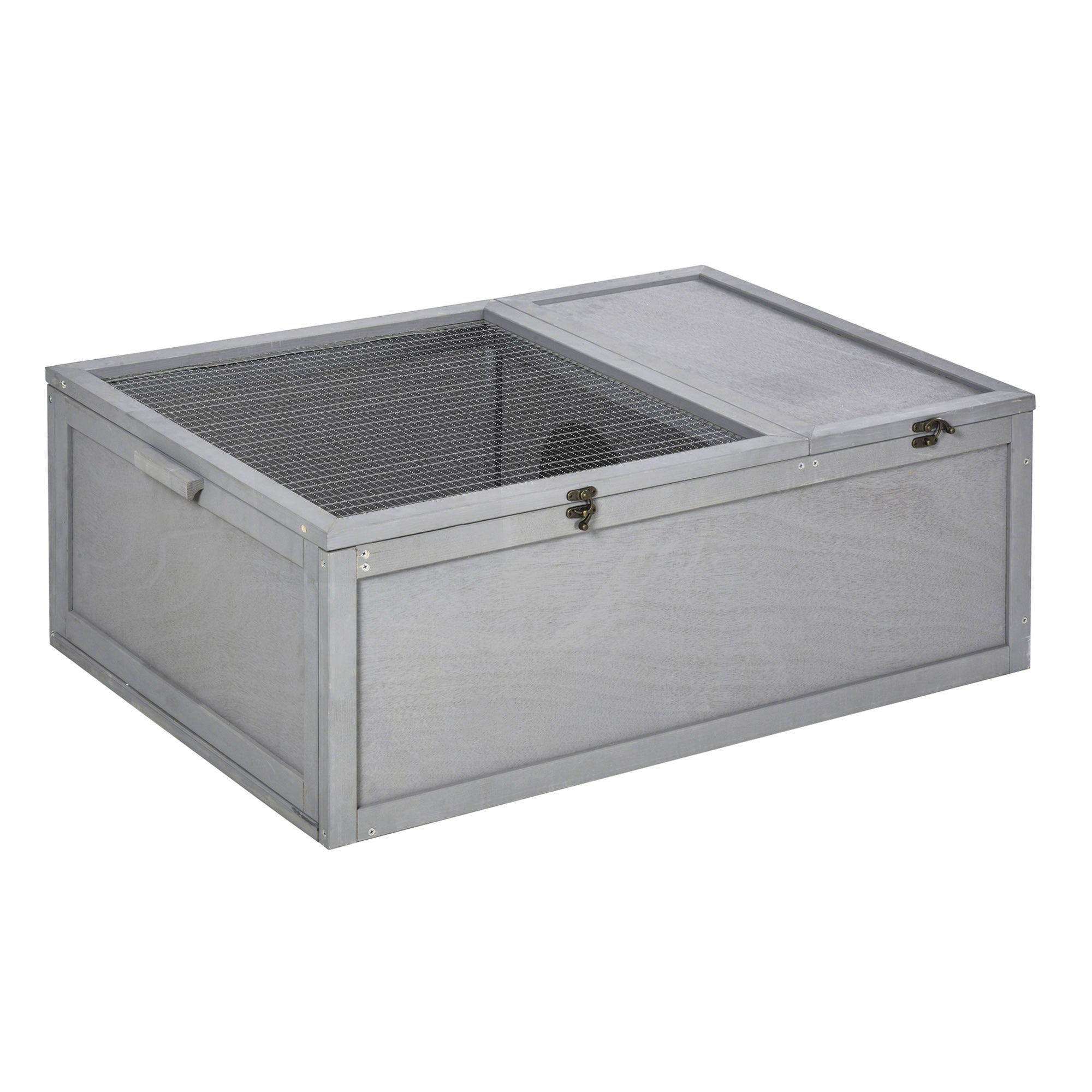 PawHut 37” Wooden Tortoise House Turtle Terrarium/ Small Reptile Enclosure with Two Room Design, Grey