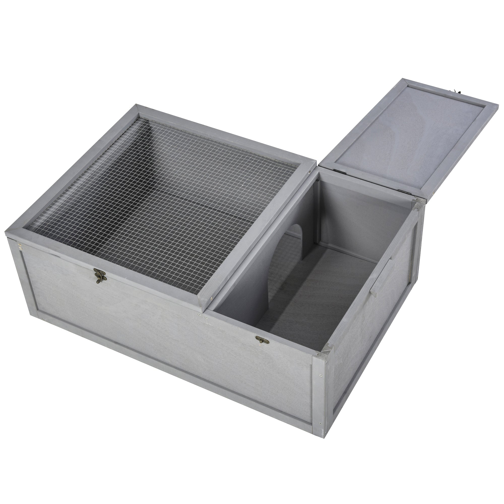 PawHut 94 cm Wooden Tortoise House Turtle Habitat Small Reptile Cage Enclosure with Two Room Grey