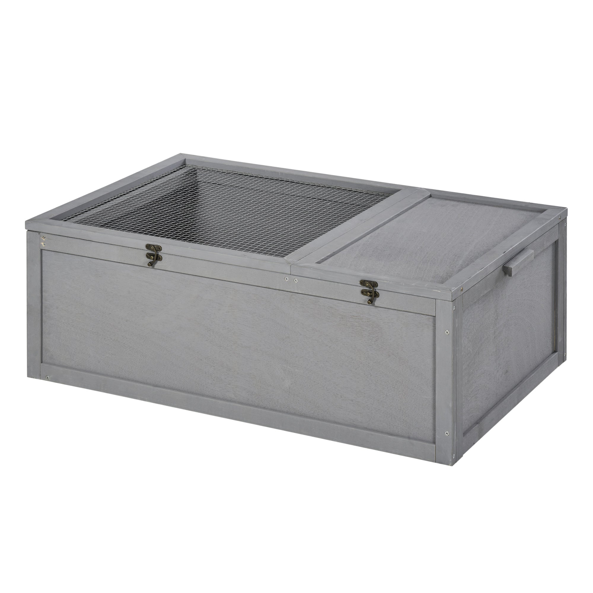 PawHut 37” Wooden Tortoise House Turtle Terrarium/ Small Reptile Enclosure with Two Room Design, Grey