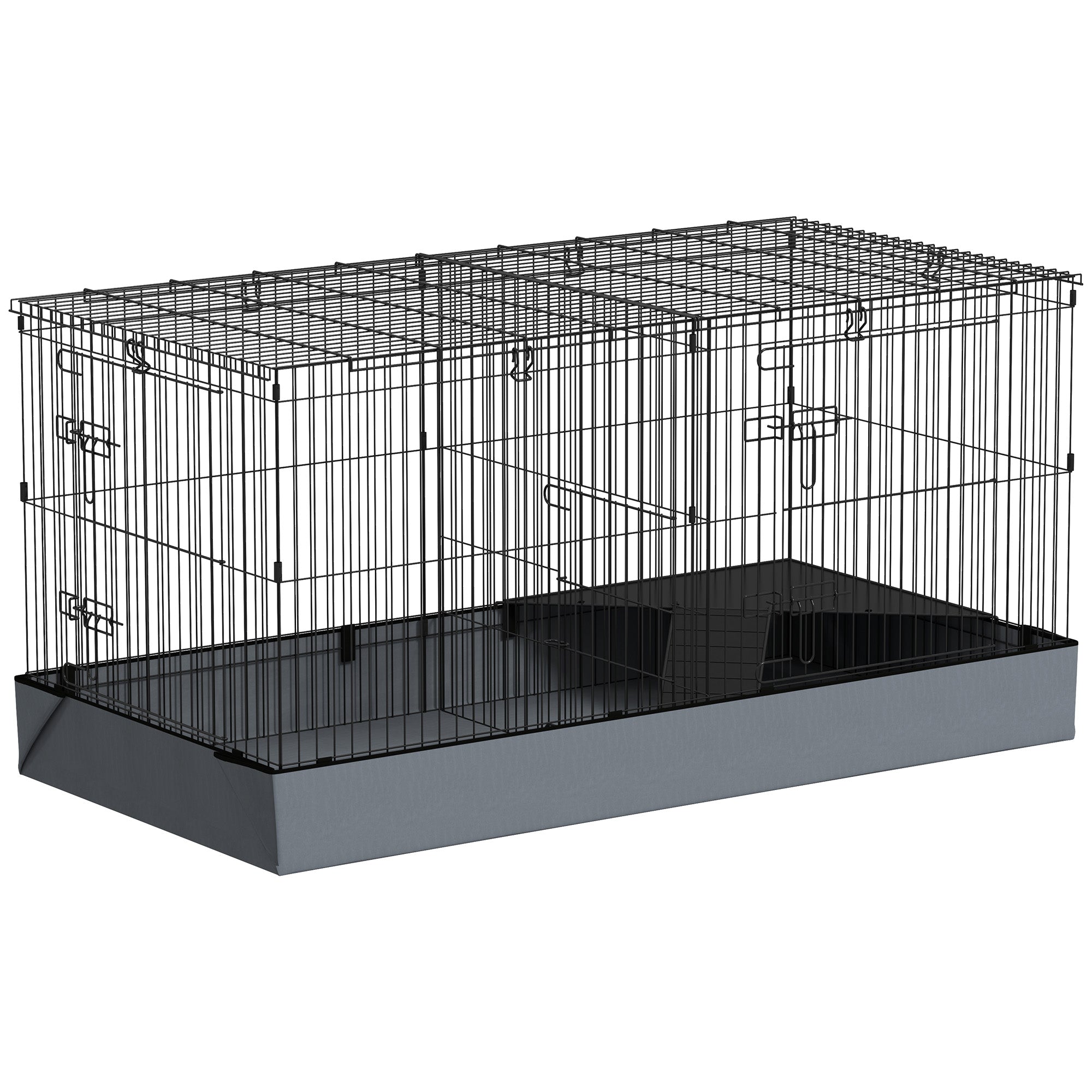 PawHut Guinea Pig Cage with Removable Top, Small Animal Cage Pet Playpen with 2 Separate Area, Waterproof Bottom Liner, Ramp, Perch, for Rabbits, Hedgehogs, Guinea Pigs, Black