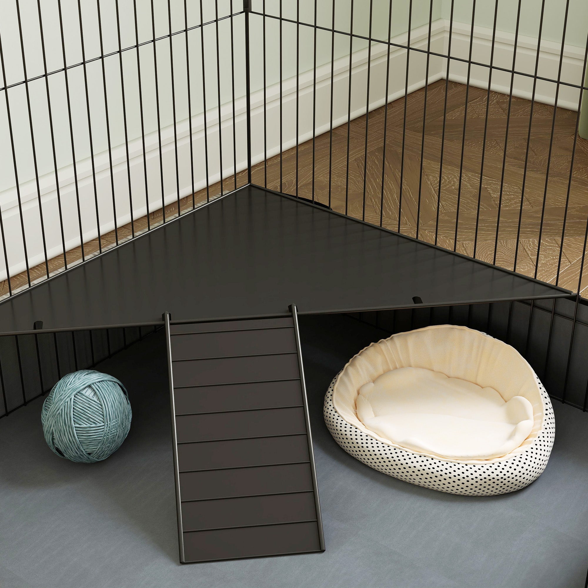 PawHut Guinea Pig Cage, 2 in 1 Rabbit Cage Pet Playpen with Removable Top, 2 Separate Area, Waterproof Oxford Fabric Floor, Perch, Ramp, Small Animal Cage for Guinea Pigs, Bunnies, Hedgehogs, Black