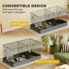 PawHut Guinea Pig Cage with Removable Top, Small Animal Cage Pet Playpen with 2 Separate Area, Waterproof Bottom Liner, Ramp, Perch, for Rabbits, Hedgehogs, Guinea Pigs, Black