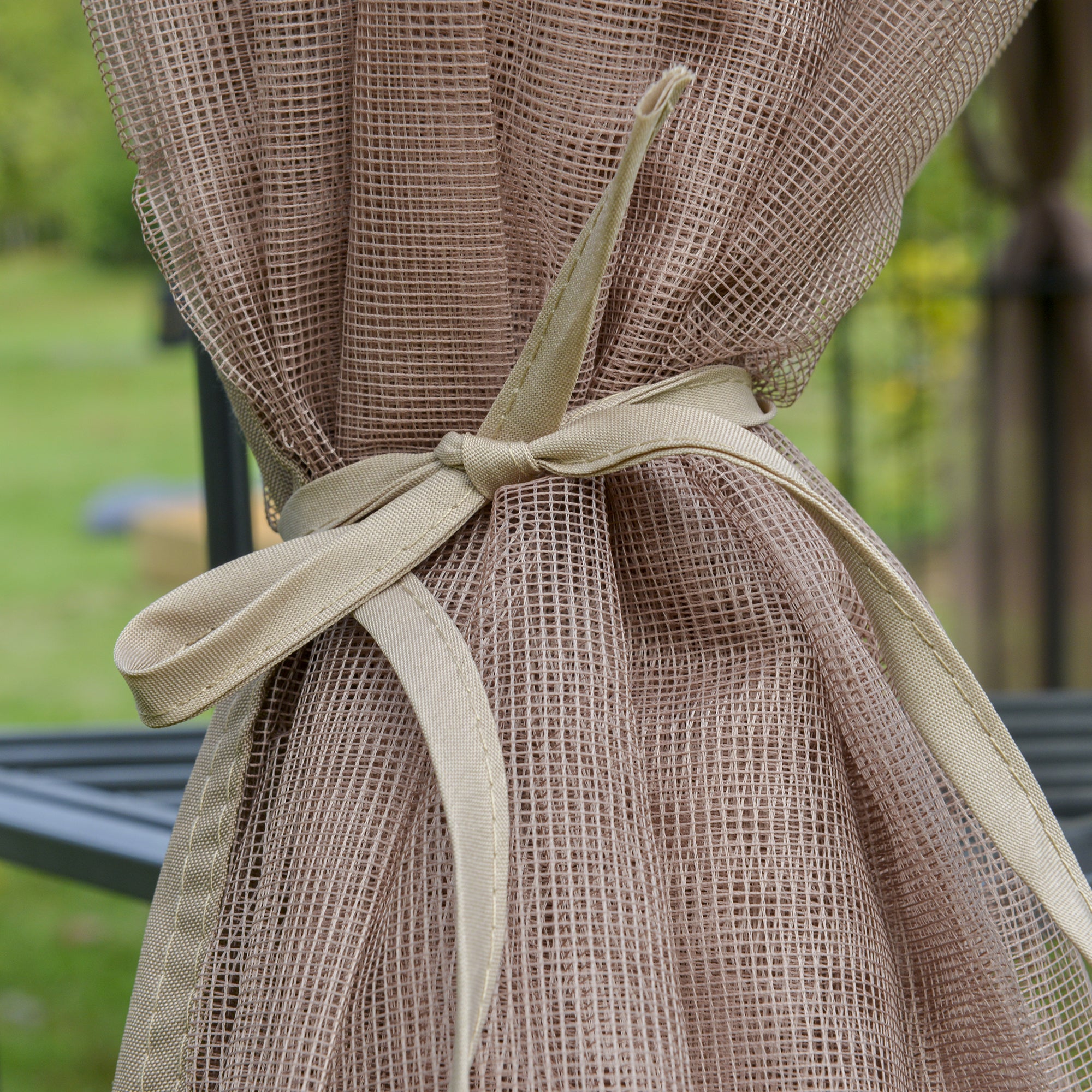 Outsunny 10' x 10' Steel Outdoor Patio Gazebo Canopy with Removable Mesh Curtains, Display Shelves, & Steel Frame, Brown