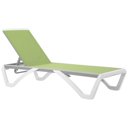 Outsunny Outdoor Chaise Lounge Chair, Patio Aluminum Tanning Chair with 5-Level Adjustable Back, Portable Wheels, Breathable Mesh Fabric, for Pool, Deck, Garden, Green