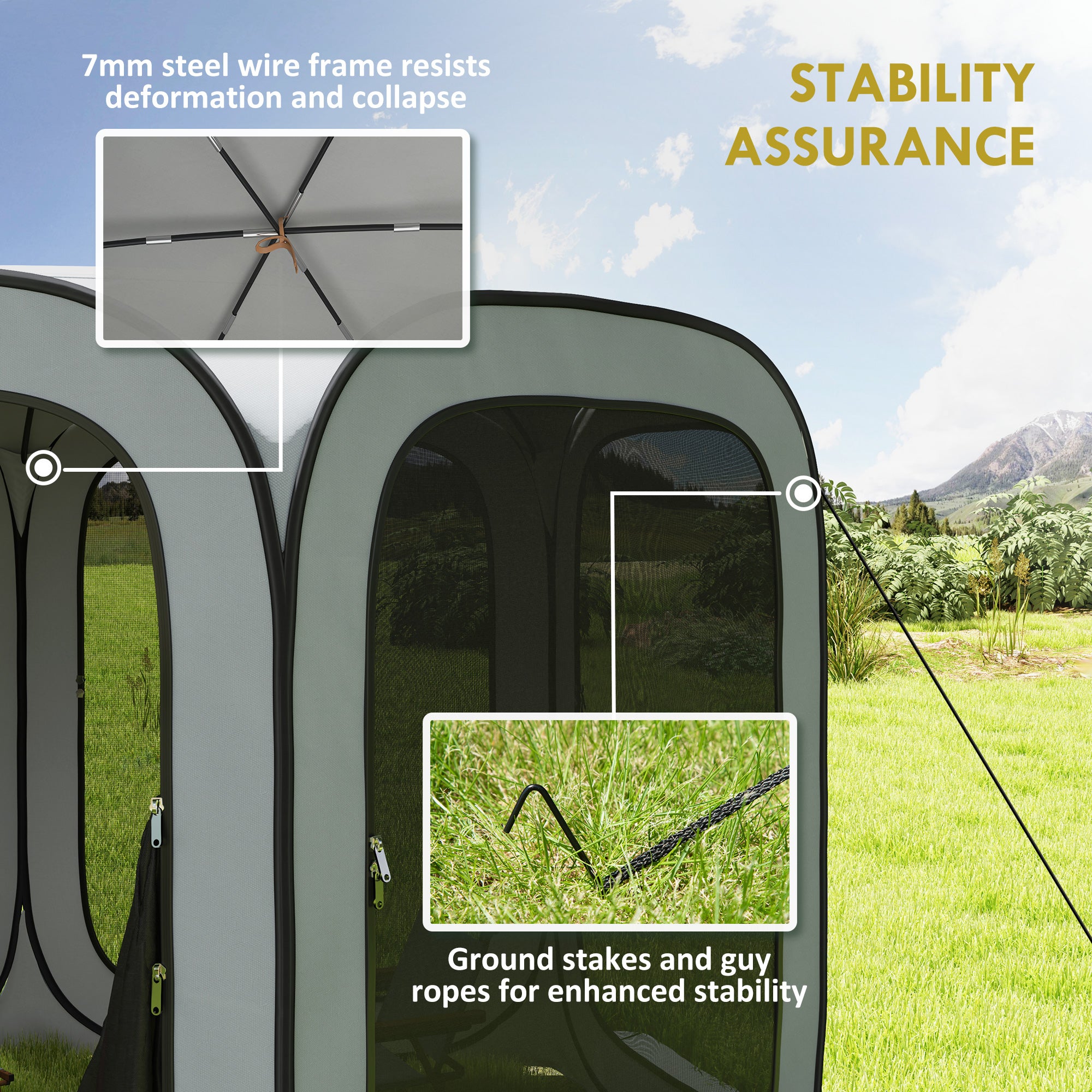 Outsunny 11 x 11ft Pop Up Screen Tent, Portable Camping Gazebo Screen House with UPF50+ Oxford Cloth and Carry Bag for Patio, Backyard, Deck and Outdoor Activities, Light Grey