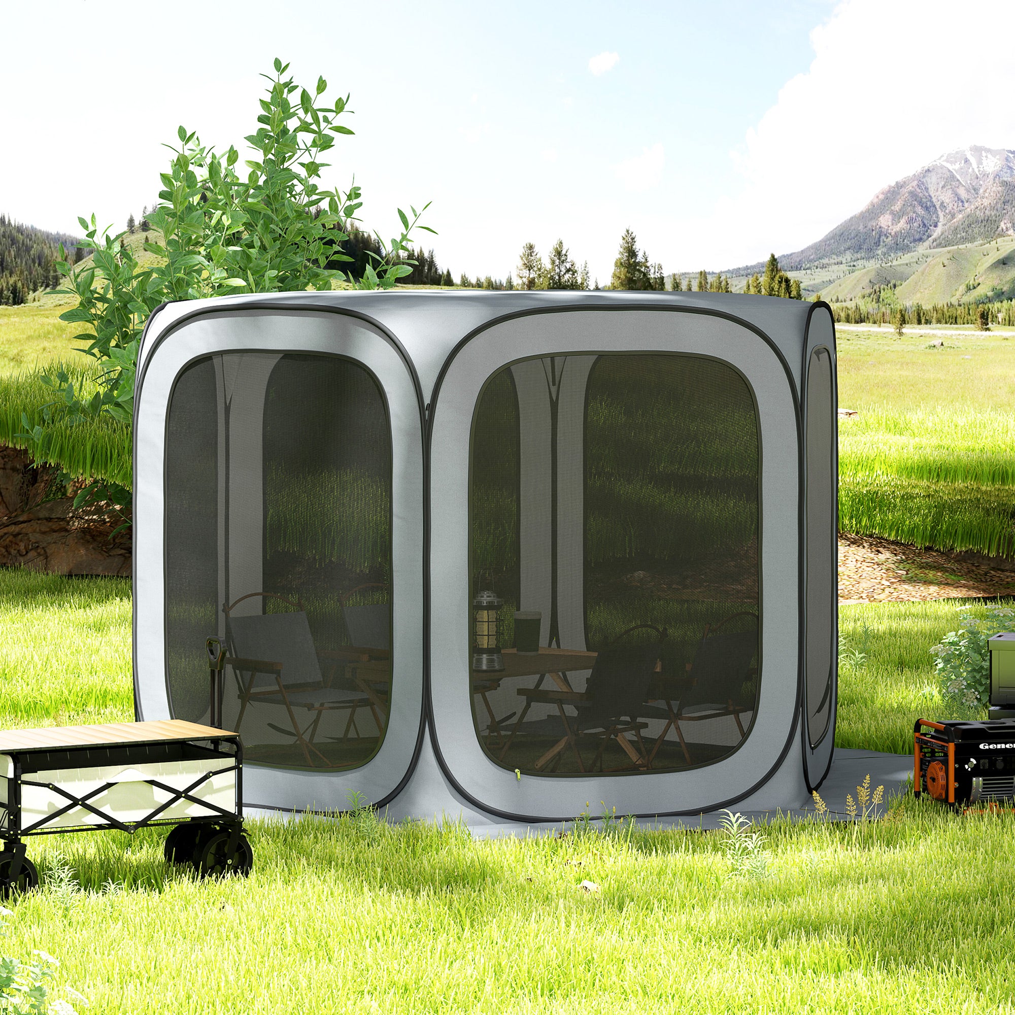 Outsunny 11 x 11ft Pop Up Screen Tent, Portable Camping Gazebo Screen House with UPF50+ Oxford Cloth and Carry Bag for Patio, Backyard, Deck and Outdoor Activities, Light Grey