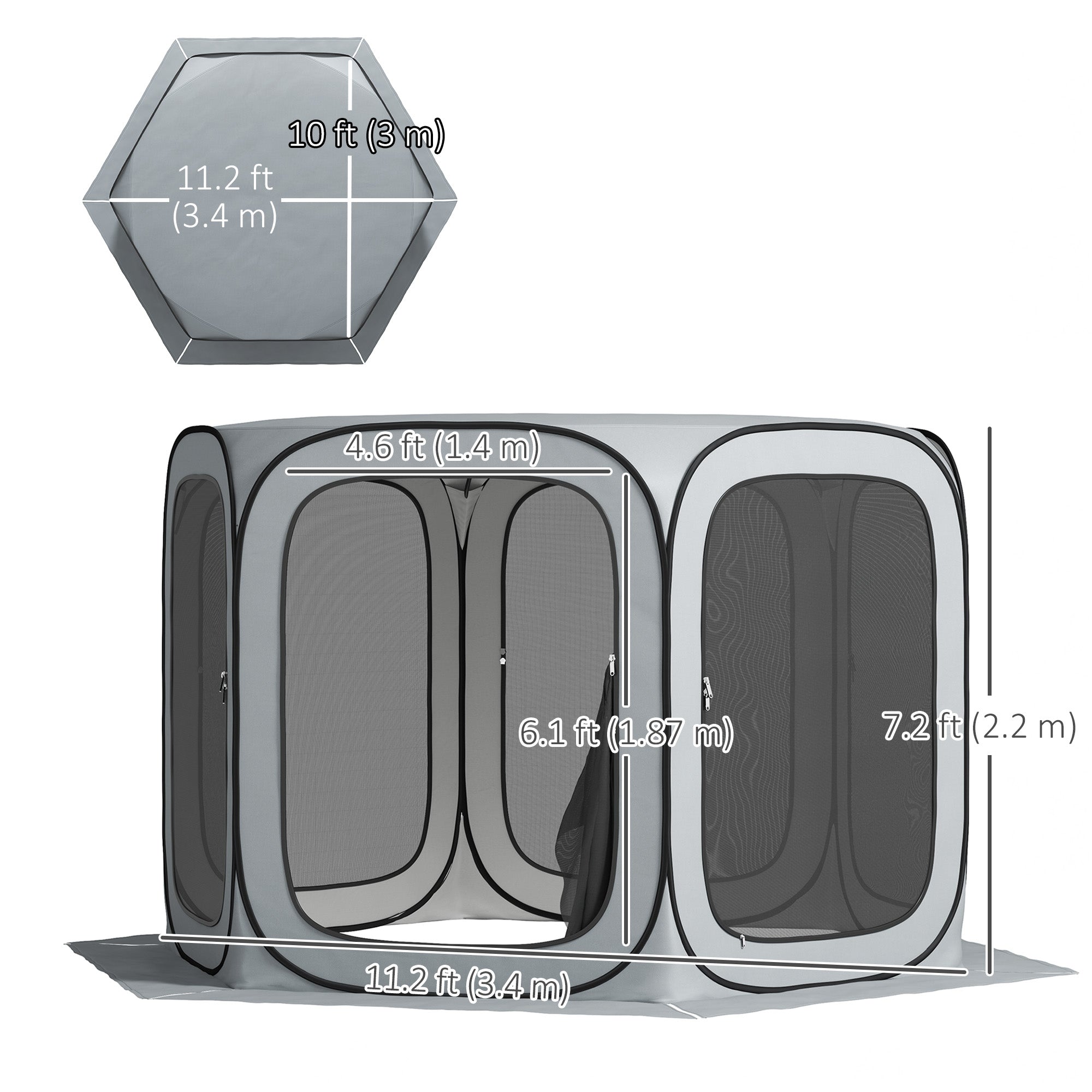 Outsunny 11 x 11ft Pop Up Screen Tent, Portable Camping Gazebo Screen House with UPF50+ Oxford Cloth and Carry Bag for Patio, Backyard, Deck and Outdoor Activities, Light Grey