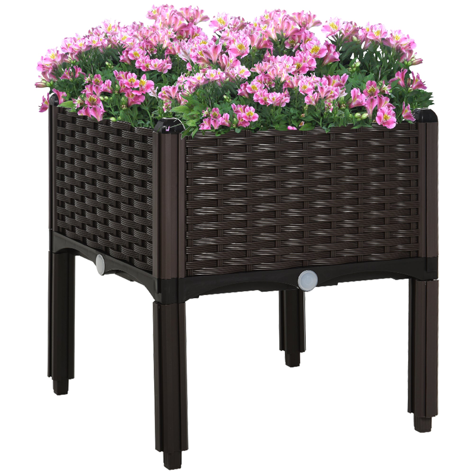 Outsunny 1 Piece Raised Garden Bed PP Raised Flower Bed Vegetable Herb Grow Box Stand Brown