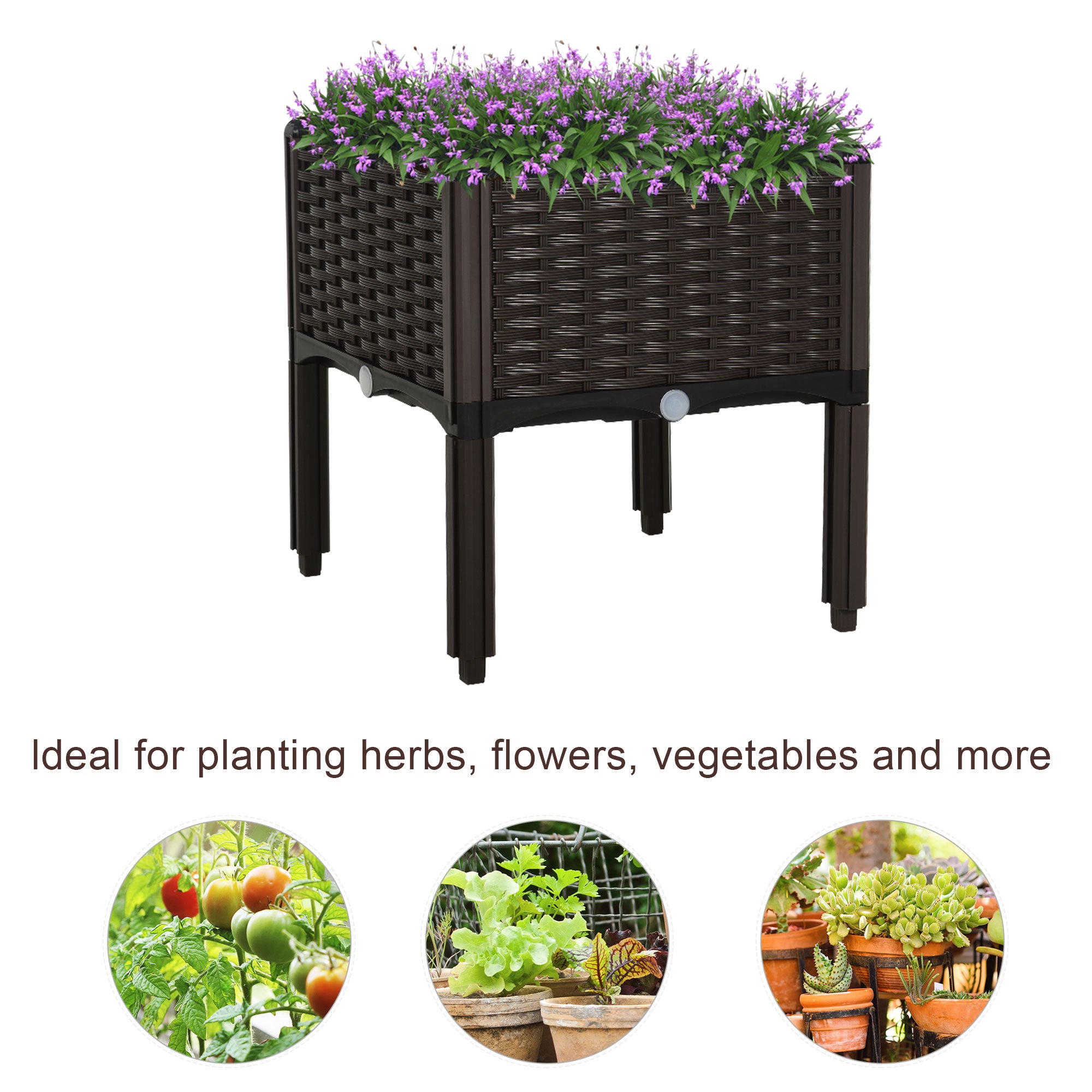 Outsunny 1 Piece Raised Garden Bed PP Raised Flower Bed Vegetable Herb Grow Box Stand Brown