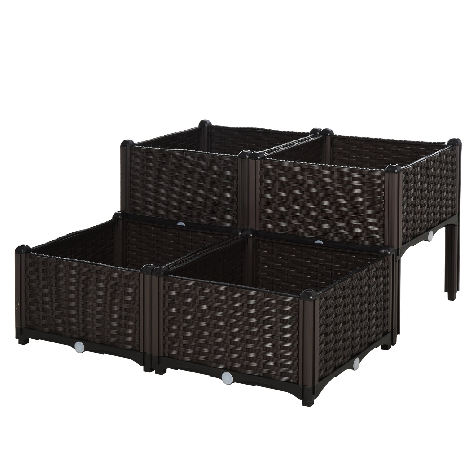 Outsunny 1 Piece Raised Garden Bed PP Raised Flower Bed Vegetable Herb Grow Box Stand Brown