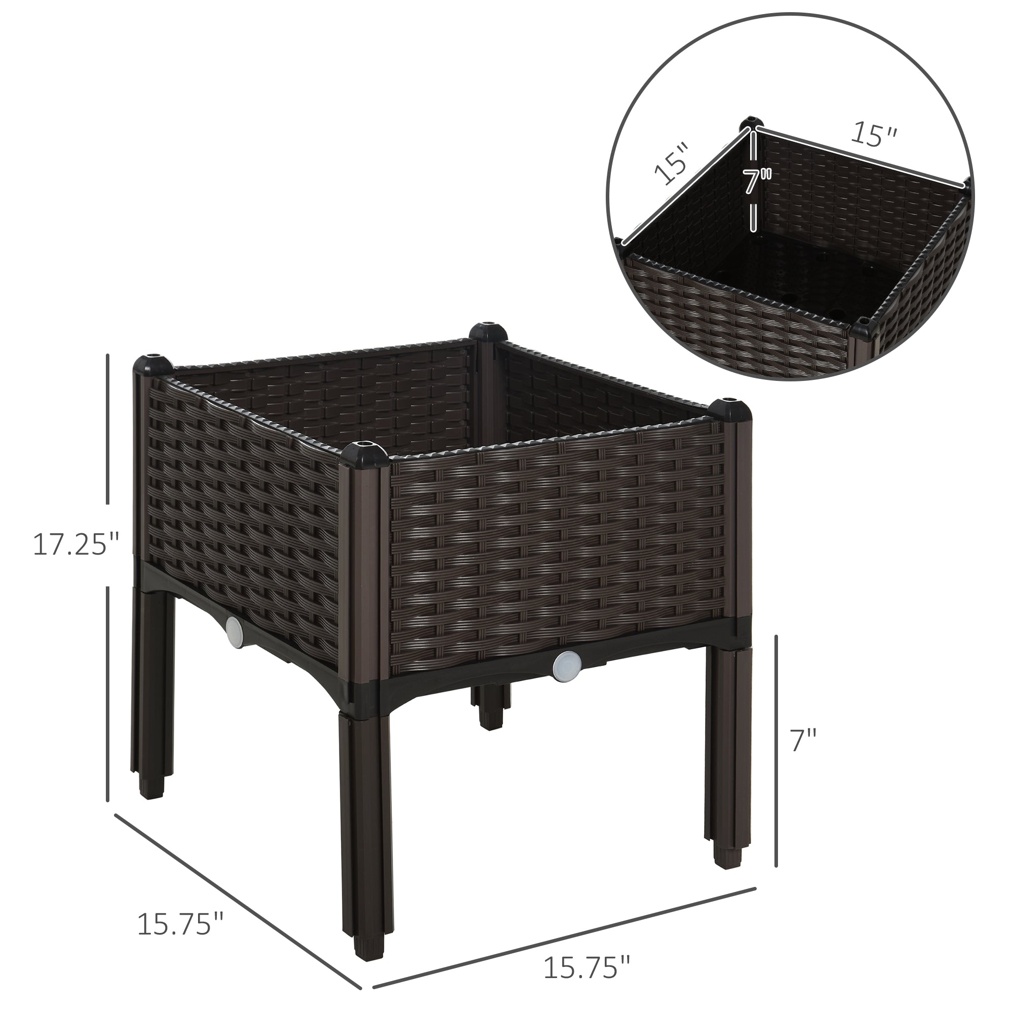 Outsunny 1 Piece Raised Garden Bed PP Raised Flower Bed Vegetable Herb Grow Box Stand Brown