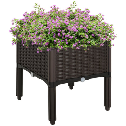 Outsunny 1 Piece Raised Garden Bed PP Raised Flower Bed Vegetable Herb Grow Box Stand Brown