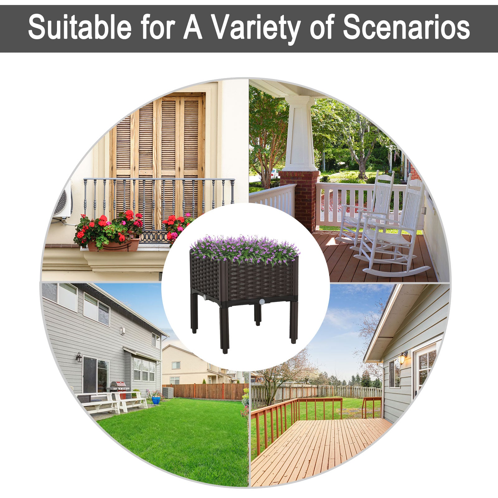 Outsunny 1 Piece Raised Garden Bed PP Raised Flower Bed Vegetable Herb Grow Box Stand Brown